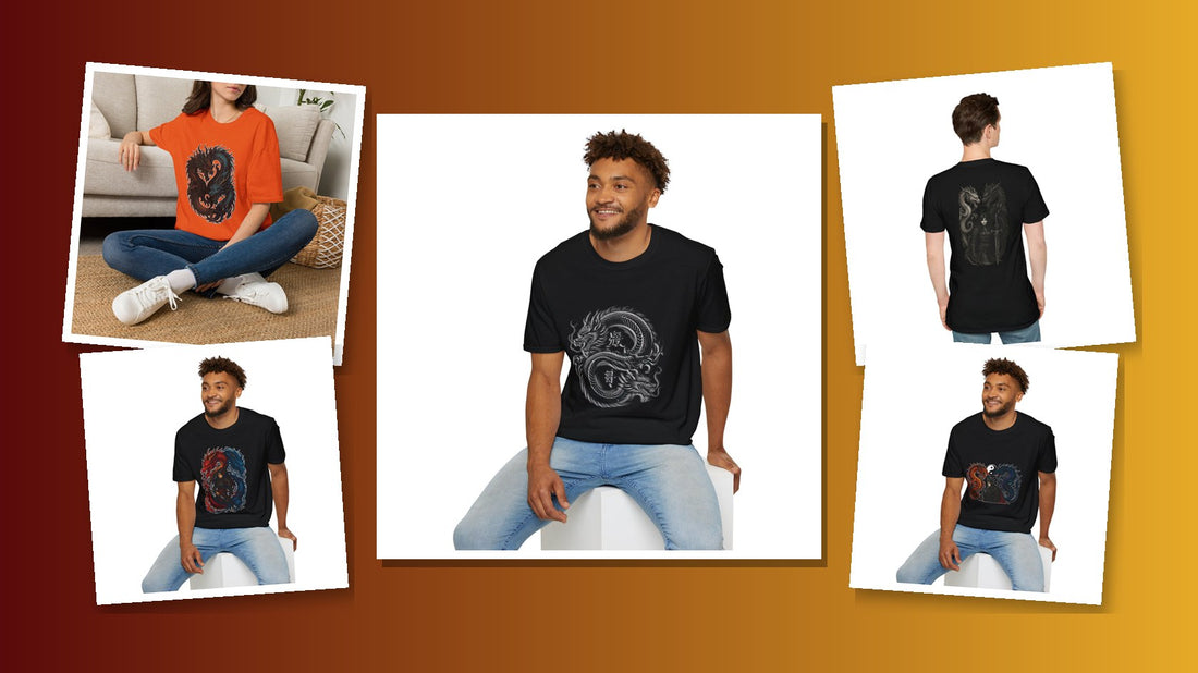 Chinese dragon graphic t-shirts collage