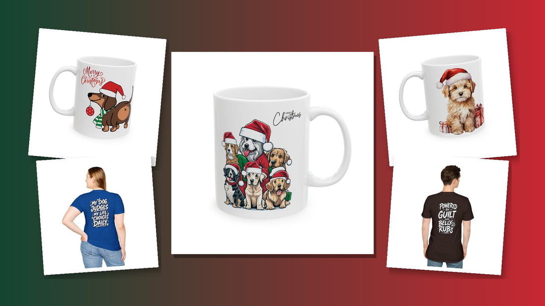 Christmas gifts for dog lovers mugs and shirts collage