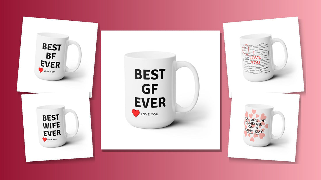 Love and anniversary coffee mugs collage