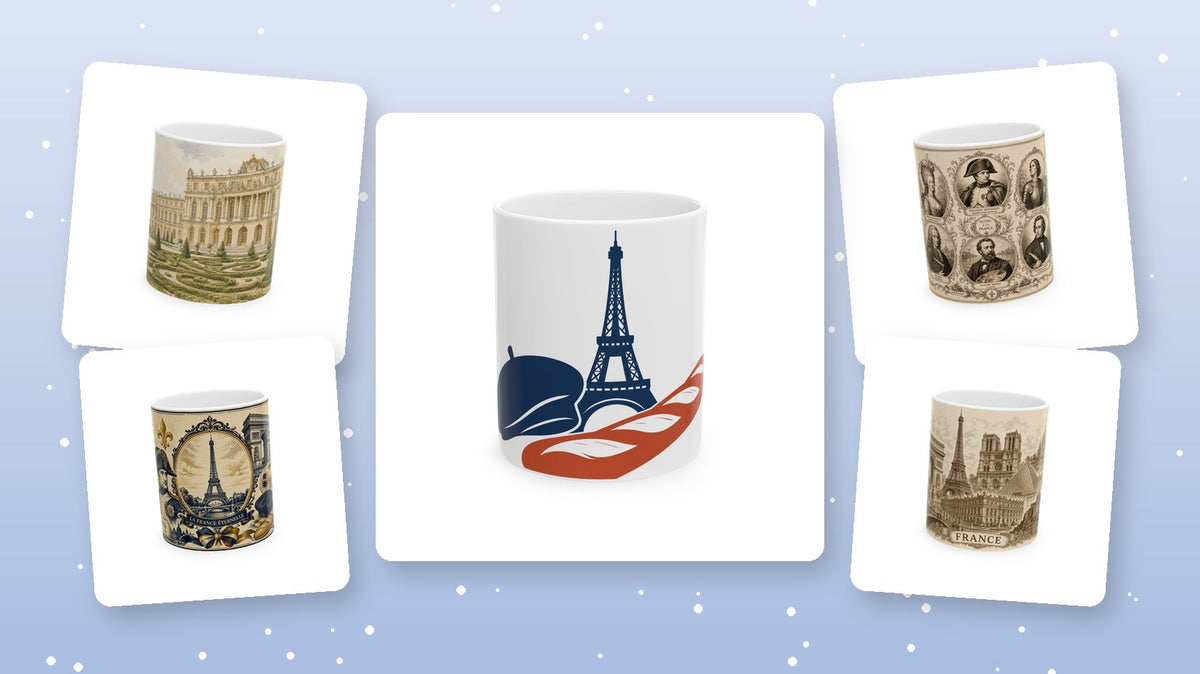 Paris gifts for France lovers: Eiffel Tower, Versailles and French icons mugs