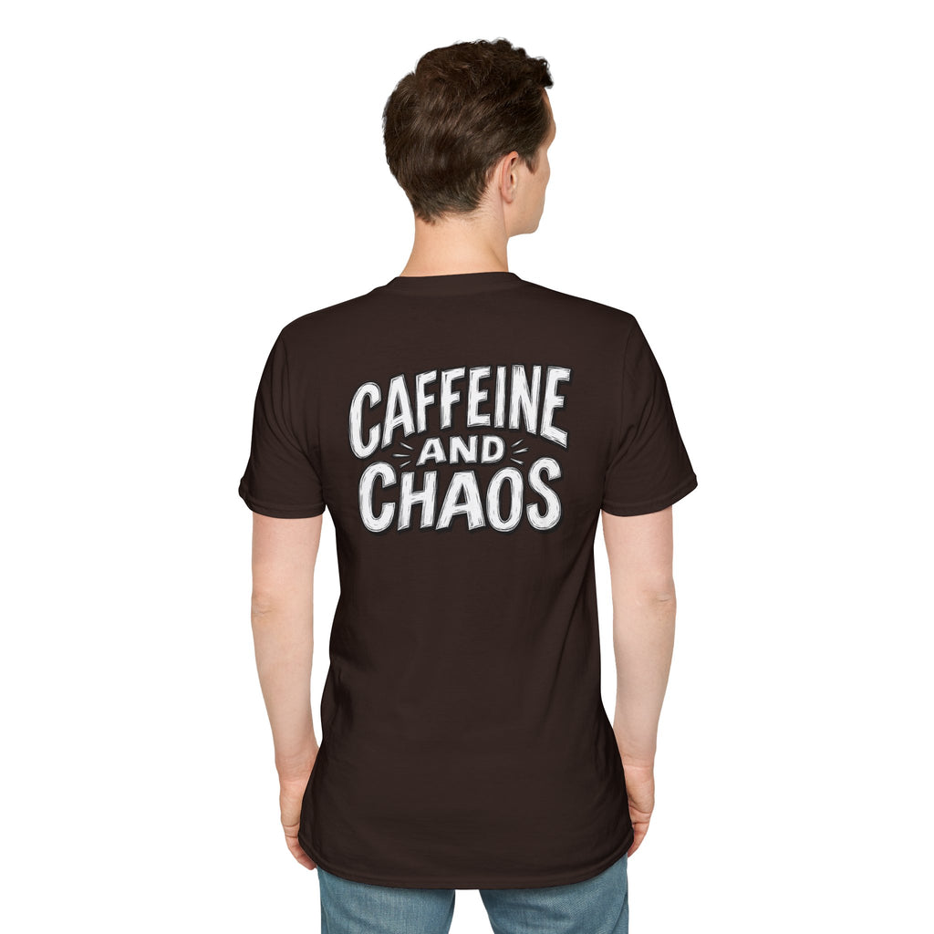 Funny Caffeine and Chaos Shirt Coffee Lover Graphic Tee Dark Humor Tshirt Funny Office Tshirt