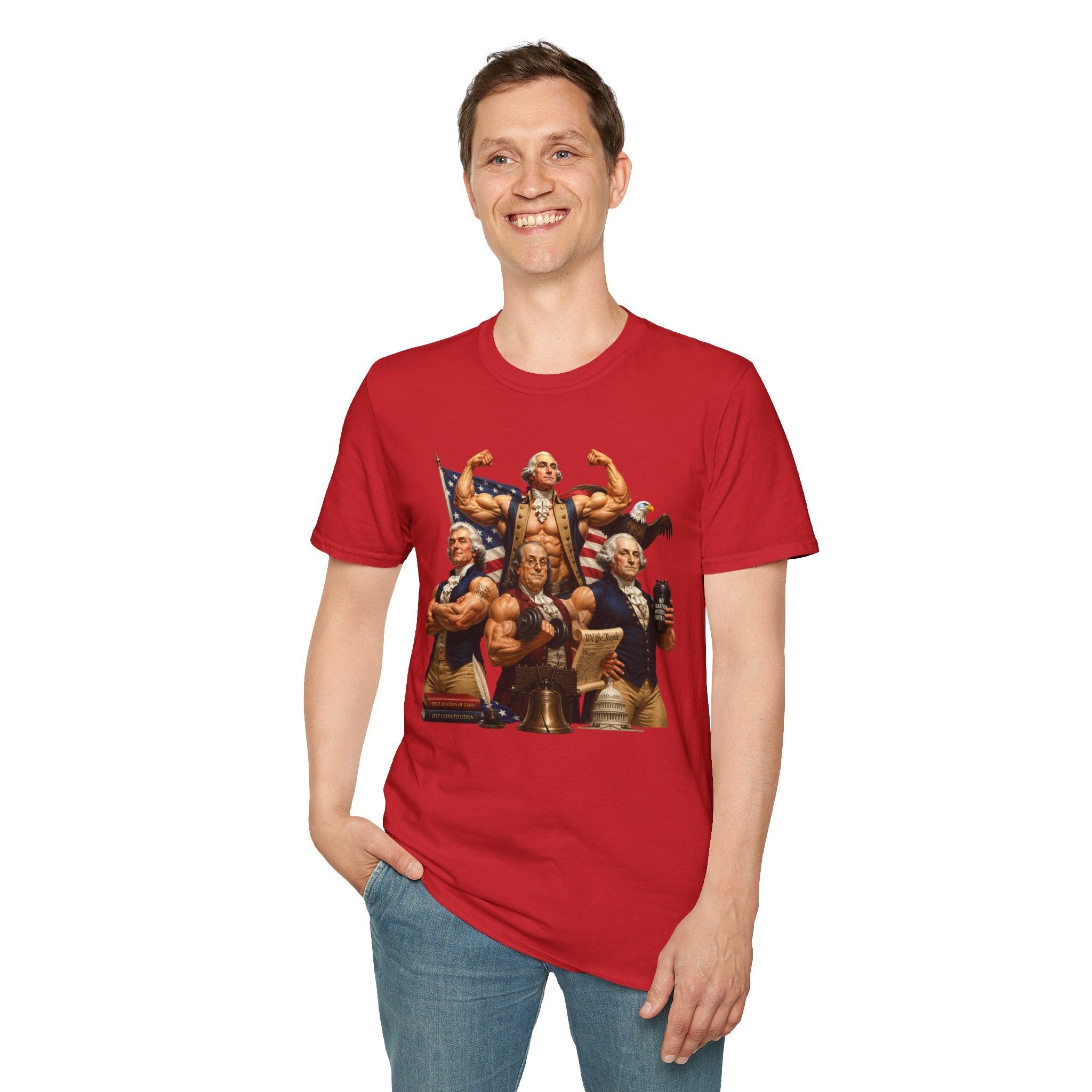 Funny USA Unisex Softstyle T-Shirt Giant Declaration Receipt Funny Patriotic T-Shirt United States of America Benjamin Franklin George Washington Tshirt