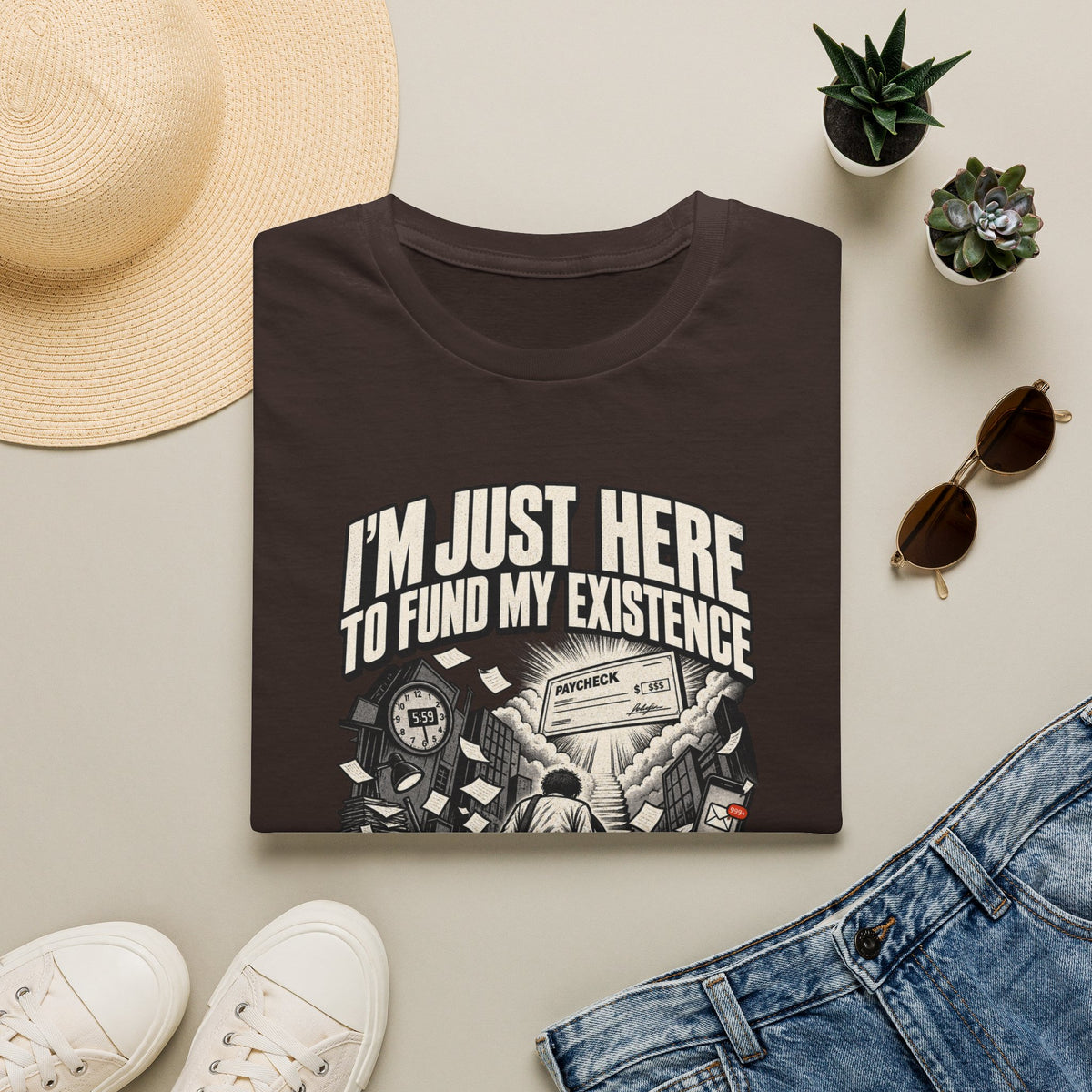 Funny Dark Humor Tshirt — Funny Office Tshirt Dark Humor Graphic Tee Unique Coworker Gift I'M JUST HERE TO FUND MY EXISTENCE Shirt