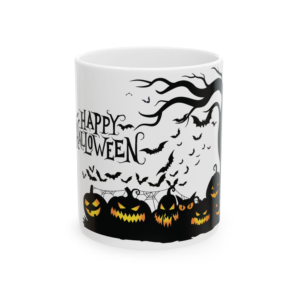 Happy Halloween Angry Smiling Pumpkins Spooky Bats Cat Coffee Mug Gift New 11oz