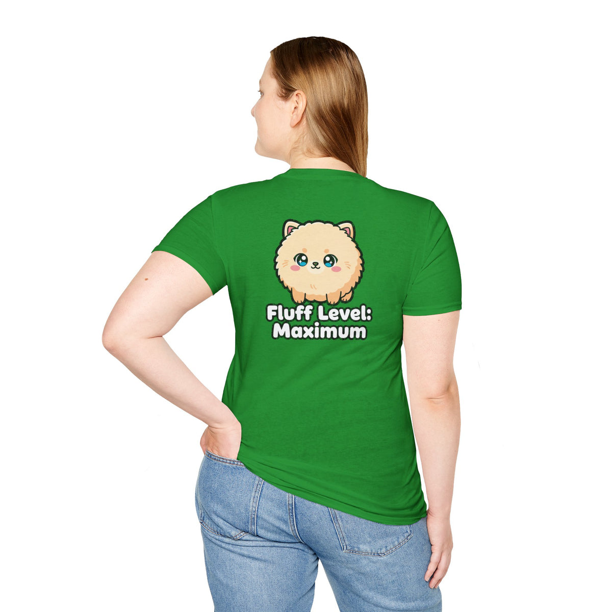 Cute Dog Pomeranian Shirt Fluff Level: Maximum Funny Dog Lover Unisex Softstyle Tee Gift