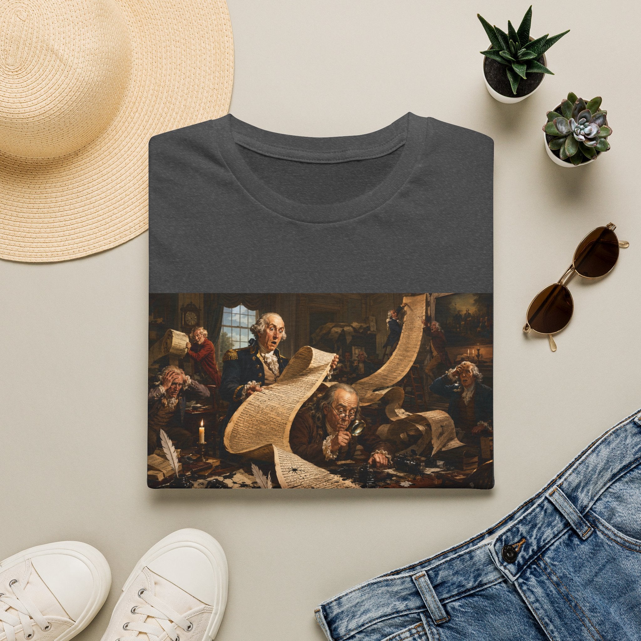 Funny USA Unisex Softstyle T-Shirt Giant Declaration Team Funny Patriotic T-Shirt United States of America Benjamin Franklin George Washington Tshirts