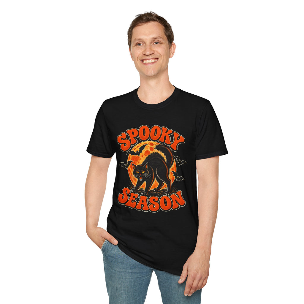 Retro Black Cat Halloween Shirt | Vintage Spooky Season Graphic Tee | Womens Halloween T-Shirt