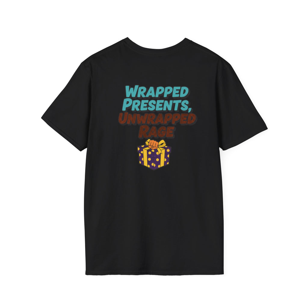 Dark Humor Christmas Shirt Wrapped Presents Unwrapped Rage Funny Sarcastic Unisex Softstyle Tee Adult Christmas Gift