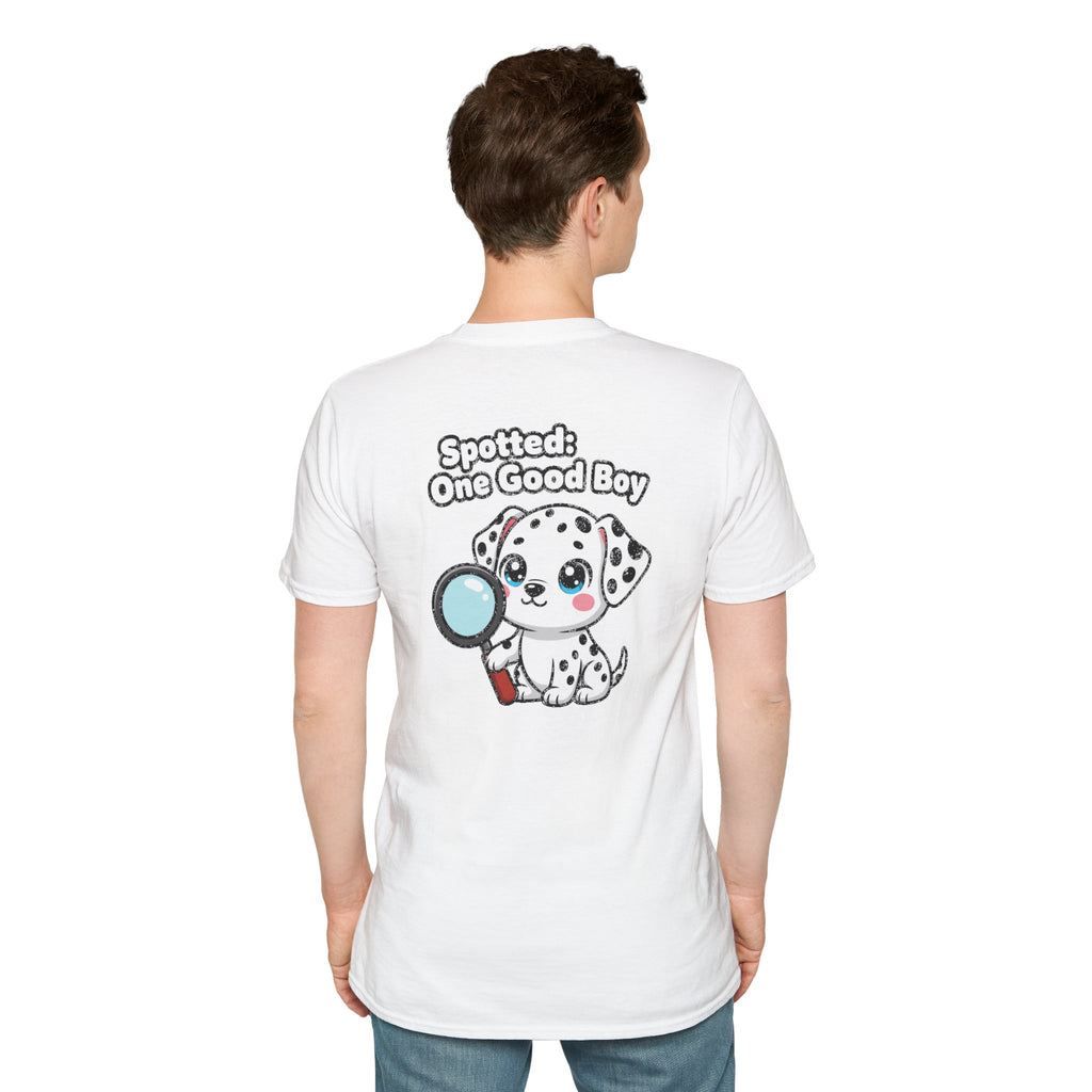 Cute Dalmatian Shirt Spotted: One Good Boy Funny Dog Lover Unisex Softstyle Tee Gift