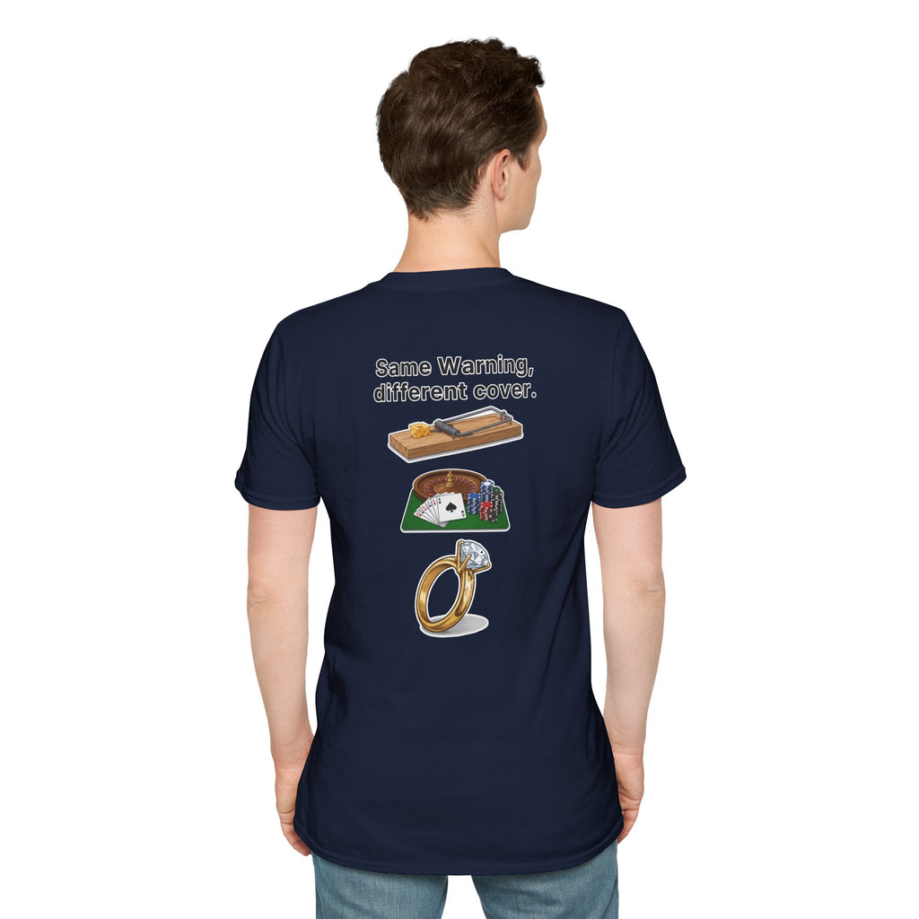 Funny Marriage T-Shirt Same Warning Different Cover Mousetrap Casino Ring Wedding Humor Shirt Groom Bachelor Party Tee