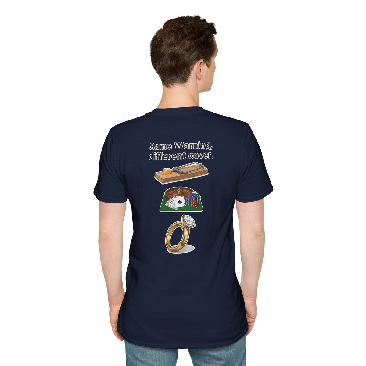 Funny Marriage T-Shirt Same Warning Different Cover Mousetrap Casino Ring Wedding Humor Shirt Groom Bachelor Party Tee