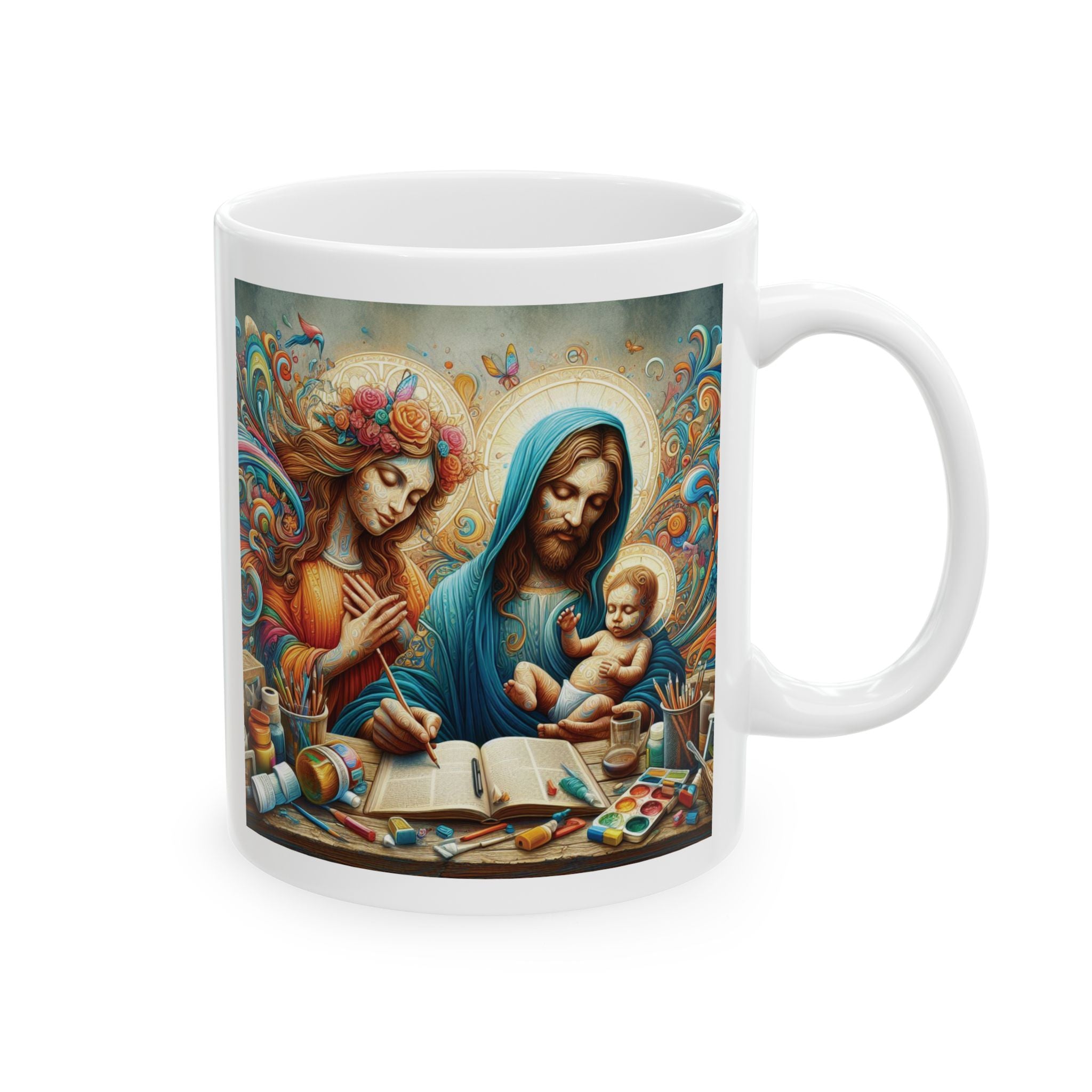 Holy Family Art Ceramic Coffee Mug, Christian Religious Gift, Jesus Mary 11oz