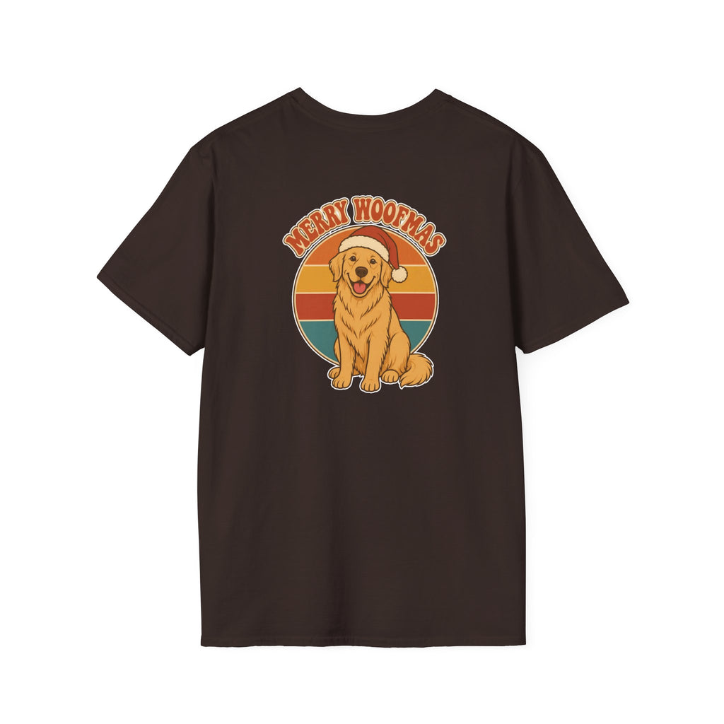 Retro Christmas Dog T-Shirt Merry Woofmas Vintage Dog Lover Shirt Unisex Softstyle Tee Christmas Gift