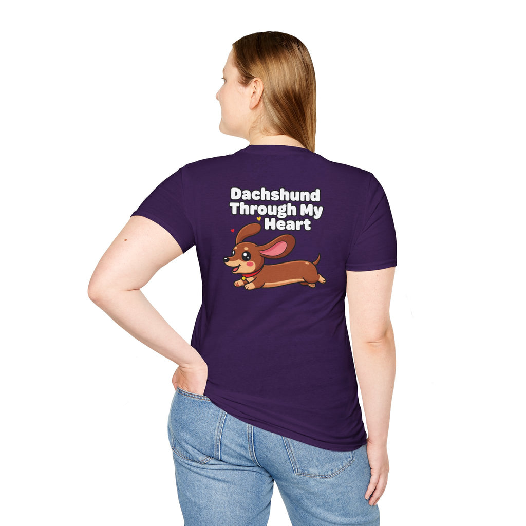 Cute Dachshund Shirt Dachshund Through My Heart Funny Dog Lover Unisex Softstyle Tee Gift