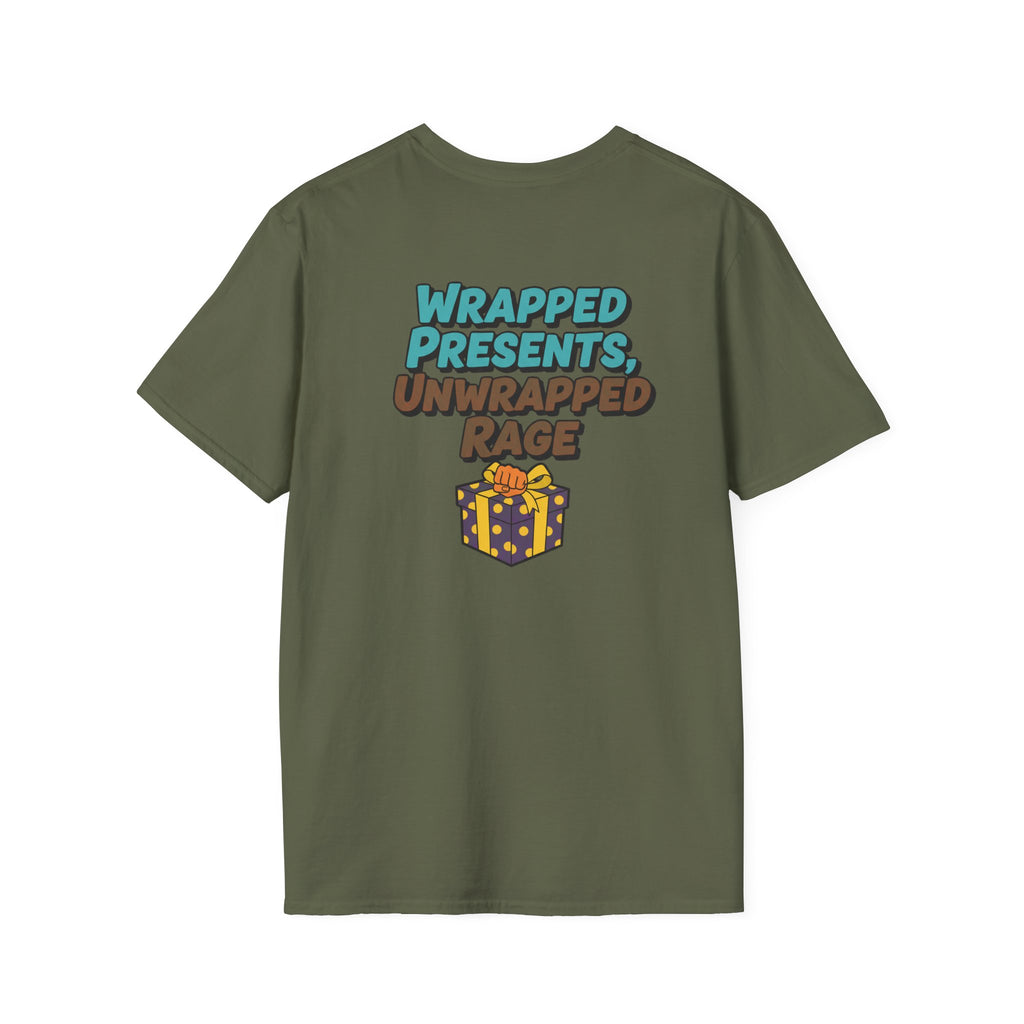 Dark Humor Christmas Shirt Wrapped Presents Unwrapped Rage Funny Sarcastic Unisex Softstyle Tee Adult Christmas Gift