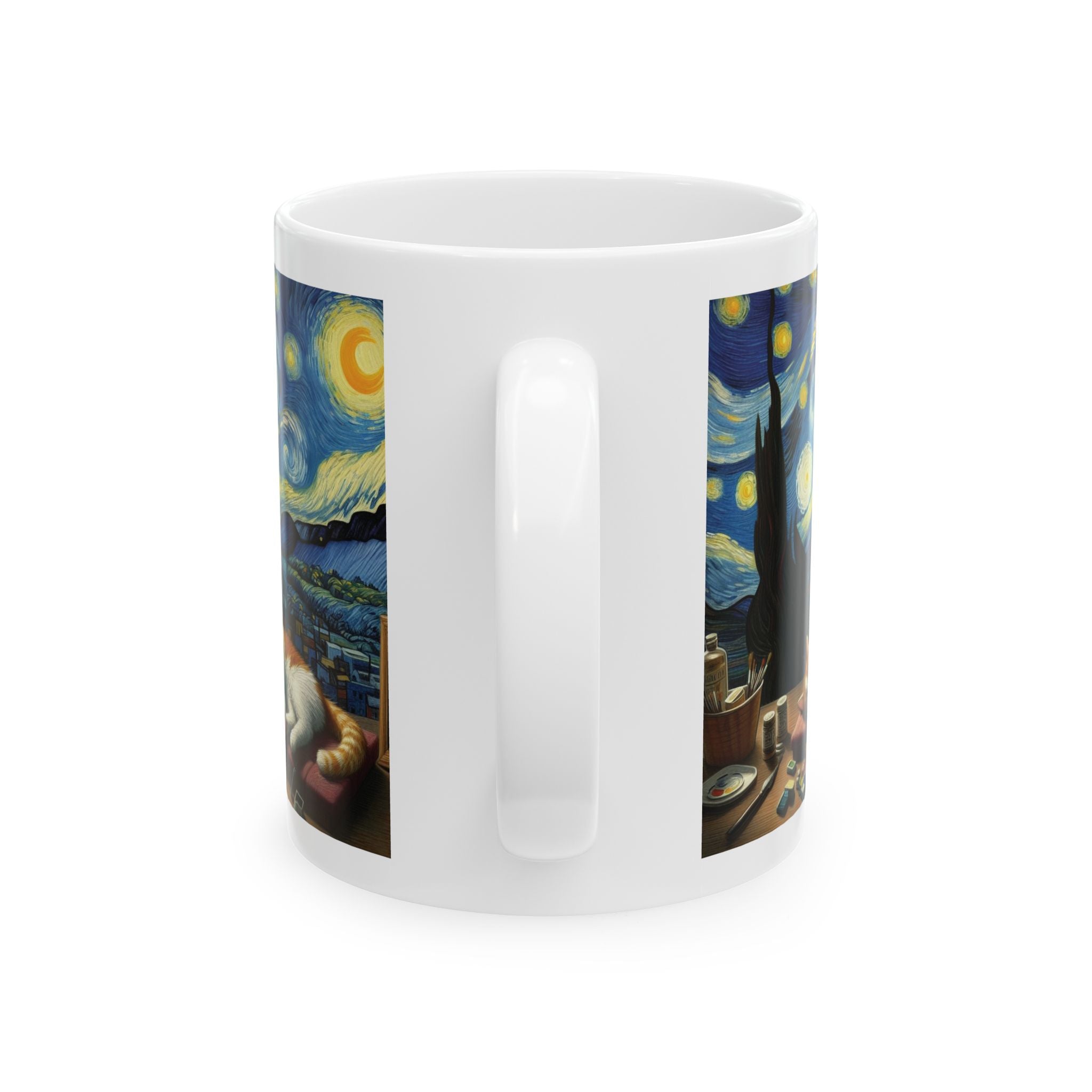 Cat Mug Van Gogh Art Funny The Starry Night Coffee Tea Cup Ceramic Mug Mom Gift