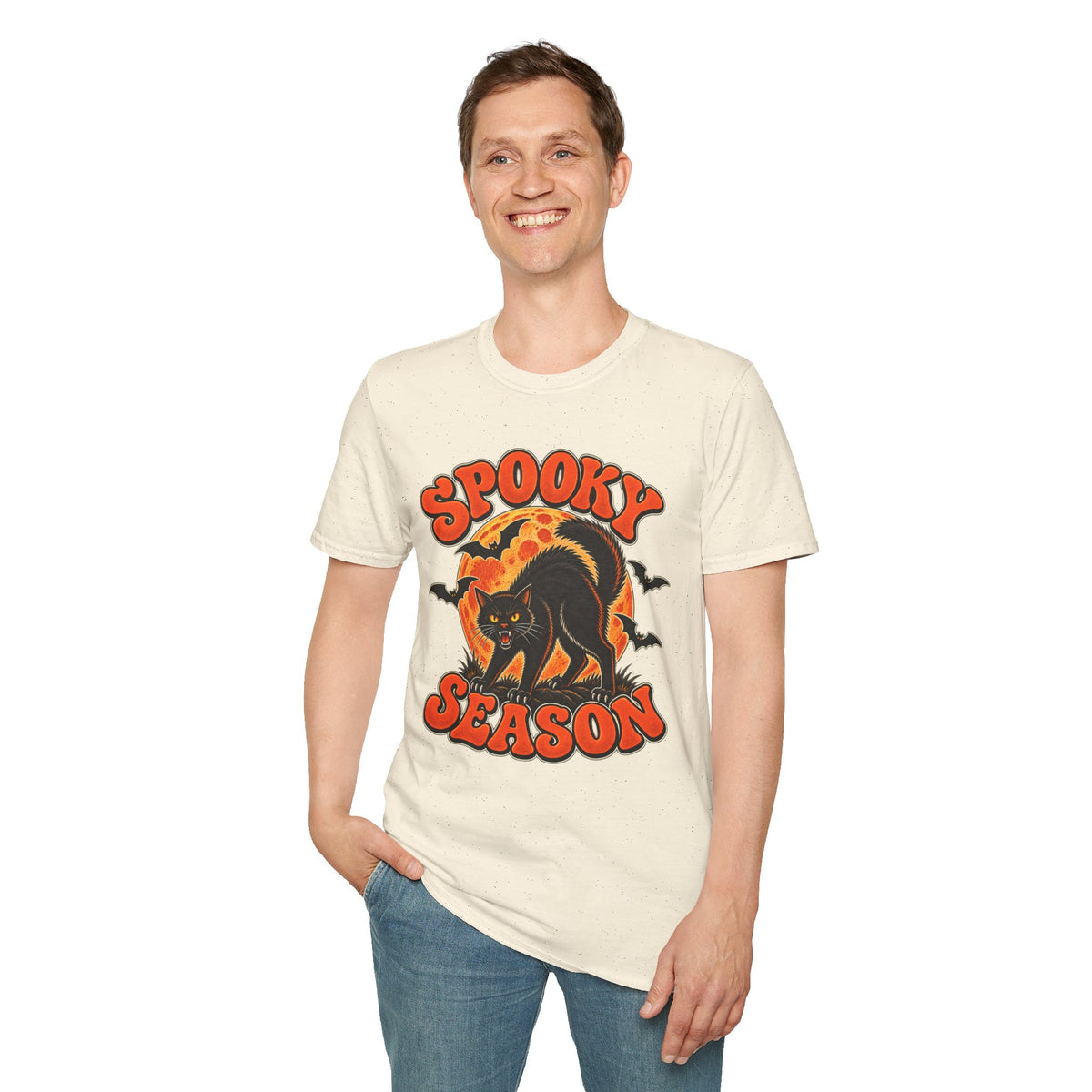 Retro Black Cat Halloween Shirt | Vintage Spooky Season Graphic Tee | Womens Halloween T-Shirt
