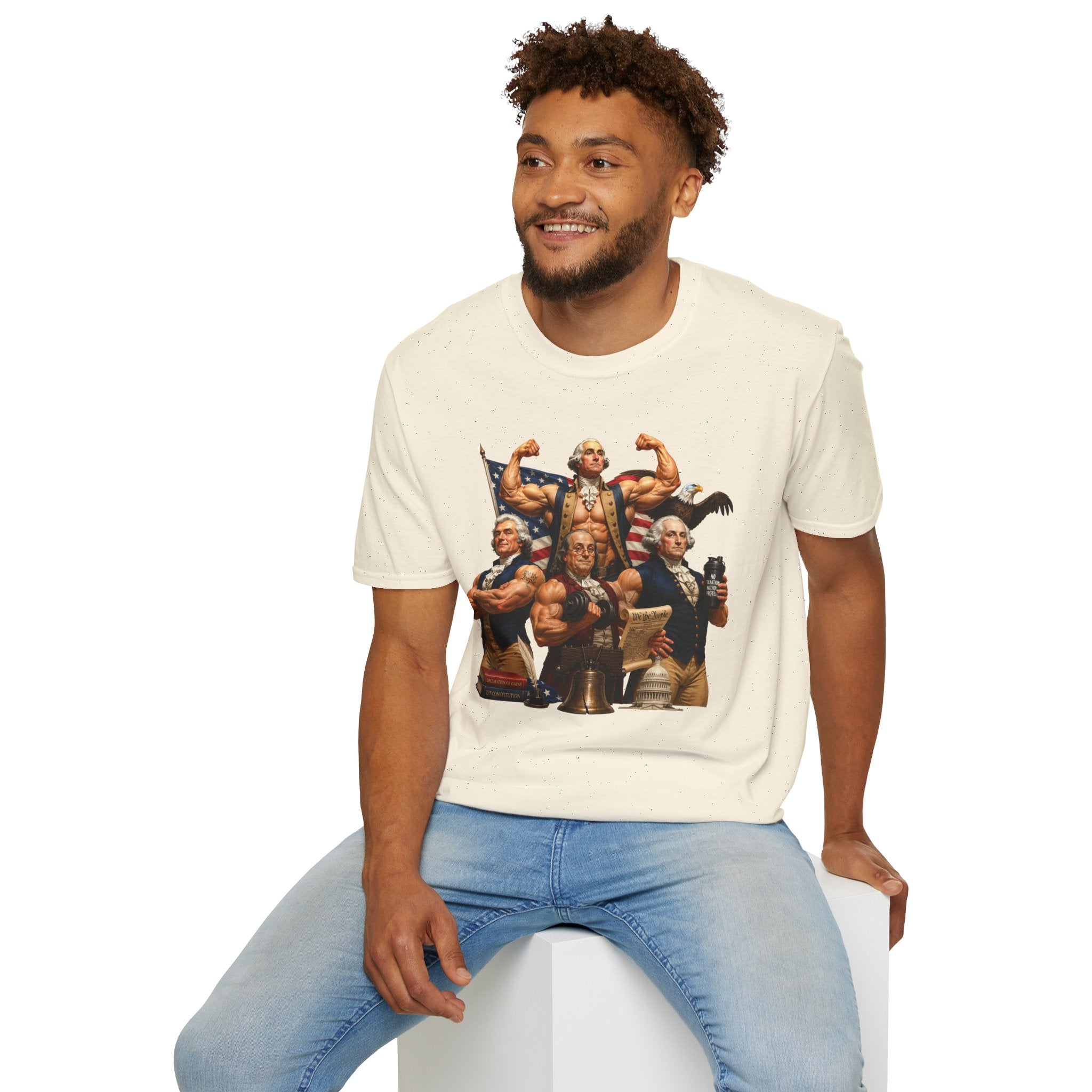 Funny USA Unisex Softstyle T-Shirt Giant Declaration Receipt Funny Patriotic T-Shirt United States of America Benjamin Franklin George Washington Tshirt