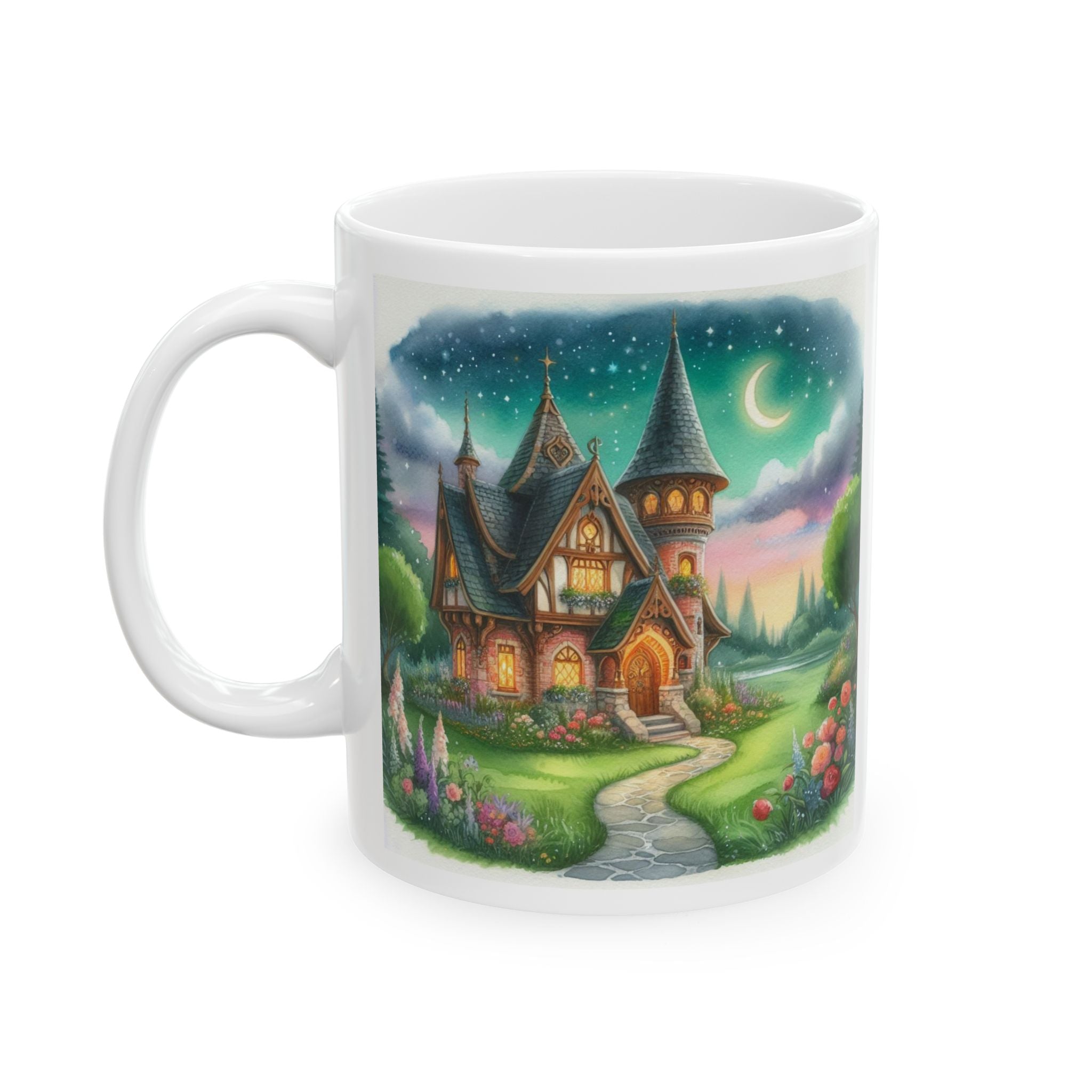 Fantasy Fairy Cottage Coffee Mug 11oz Enchanted Castle Ceramic Tea Cup Best Gift