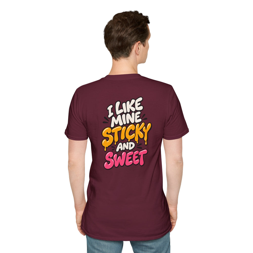 Dark Humor Funny Tshirt I LIKE MINE STICKY AND SWEET Tee Unique Gift