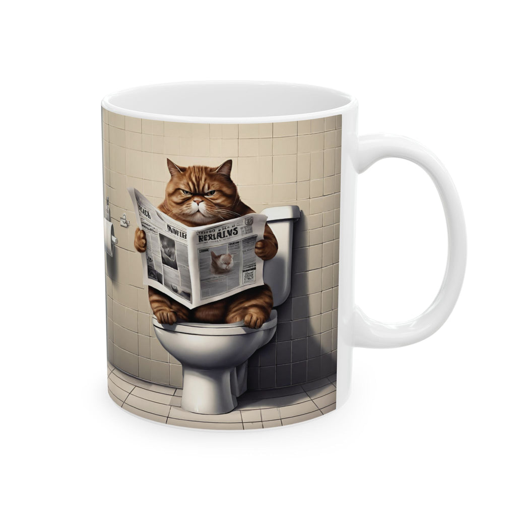 Funny Cat Sitting on Toilet Reading Newspaper Mug Gift Animal Coffee Mug 11oz