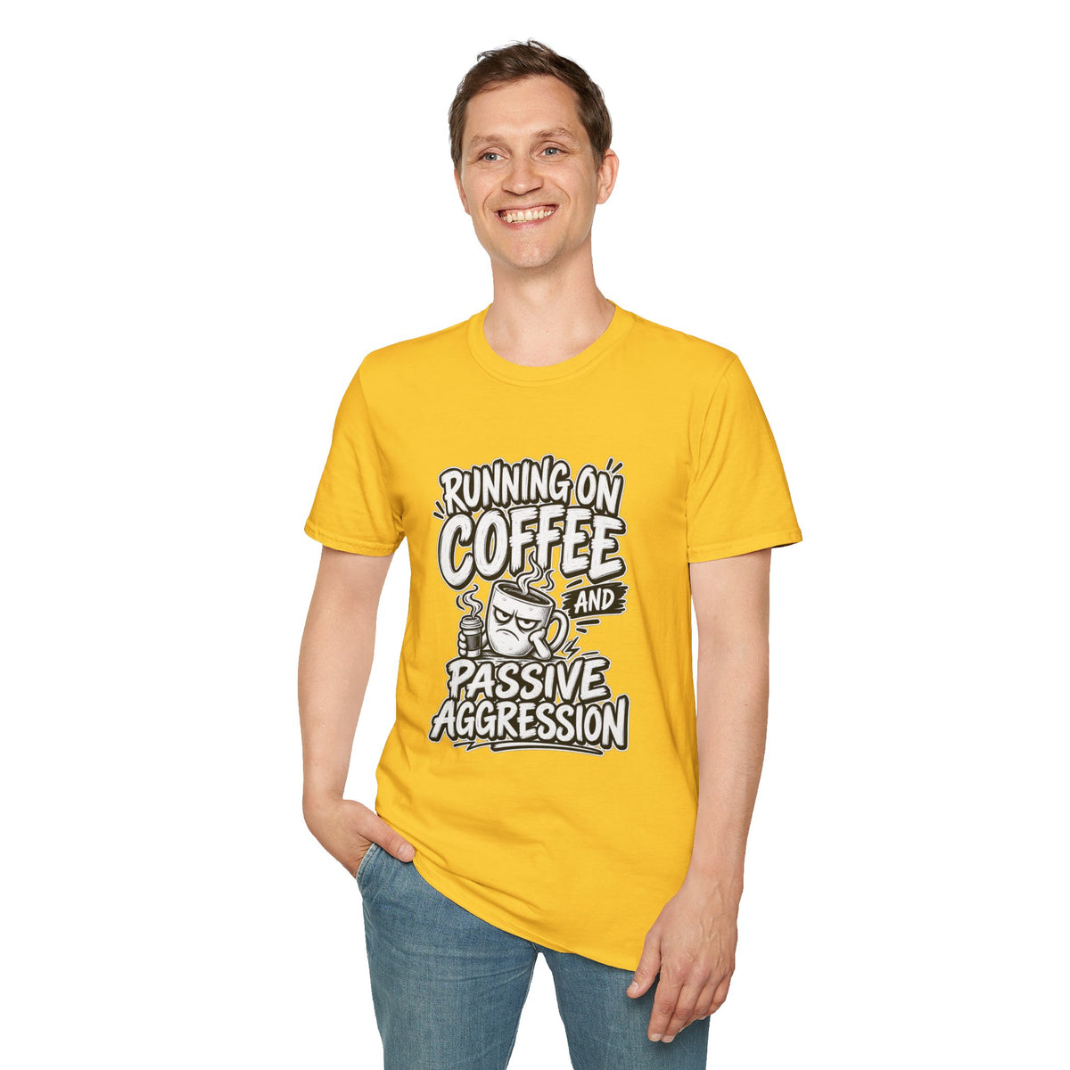 Funny Dark Humor Tshirt — Funny Office Tshirt Dark Humor Graphic Tee Unique Coworker Gift  RUNNING ON COFFEE AND PASSIVE AGGRESSION Shirt