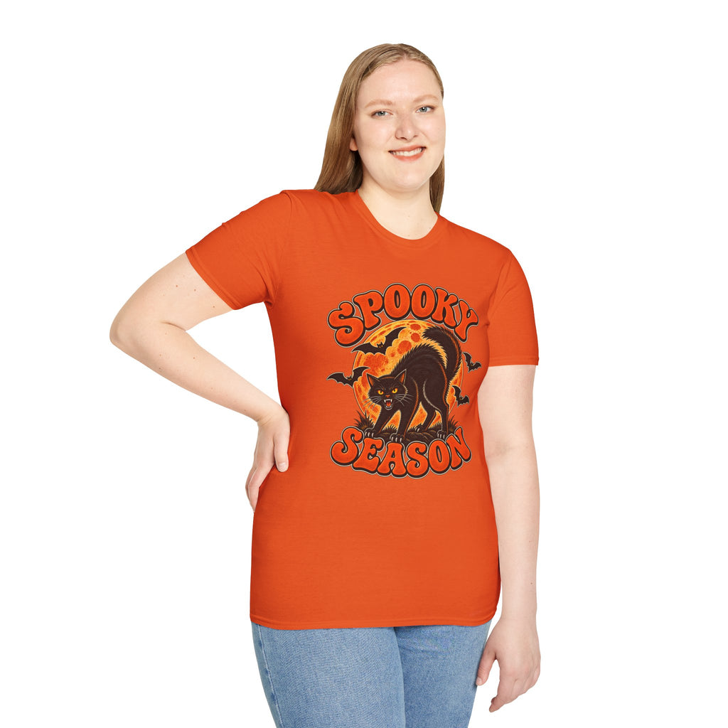 Retro Black Cat Halloween Shirt | Vintage Spooky Season Graphic Tee | Womens Halloween T-Shirt