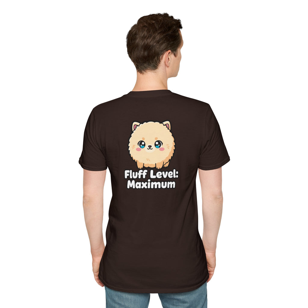 Cute Dog Pomeranian Shirt Fluff Level: Maximum Funny Dog Lover Unisex Softstyle Tee Gift