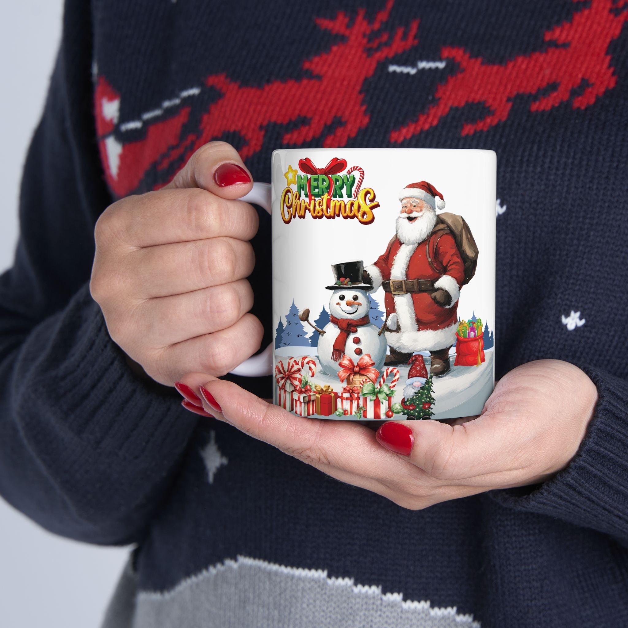 Christmas Mug Funny Santa Claus Mug Unique Cute Coffee Cup Snowman Gift Kid Gnom 11oz