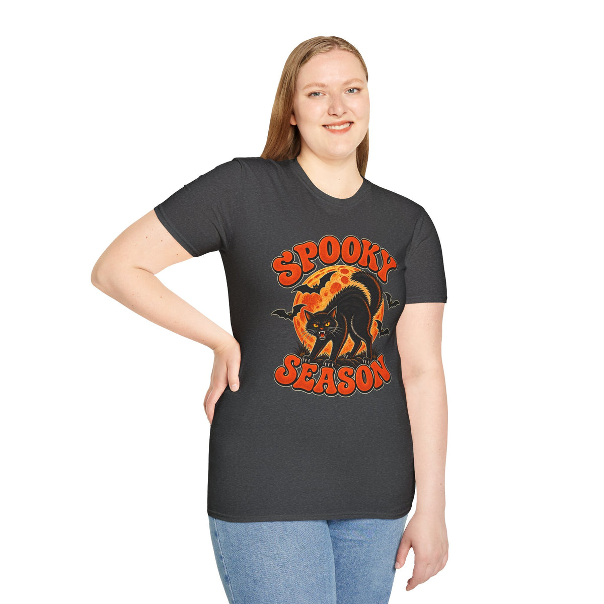 Retro Black Cat Halloween Shirt | Vintage Spooky Season Graphic Tee | Womens Halloween T-Shirt