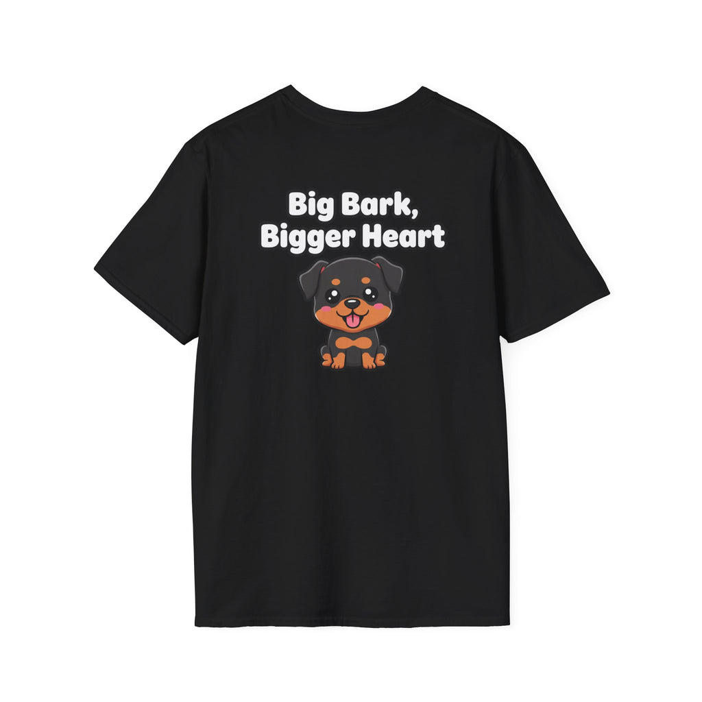 Cute Rottweiler Shirt Big Bark, Bigger Heart Funny Dog Lover Unisex Softstyle Tee Gift