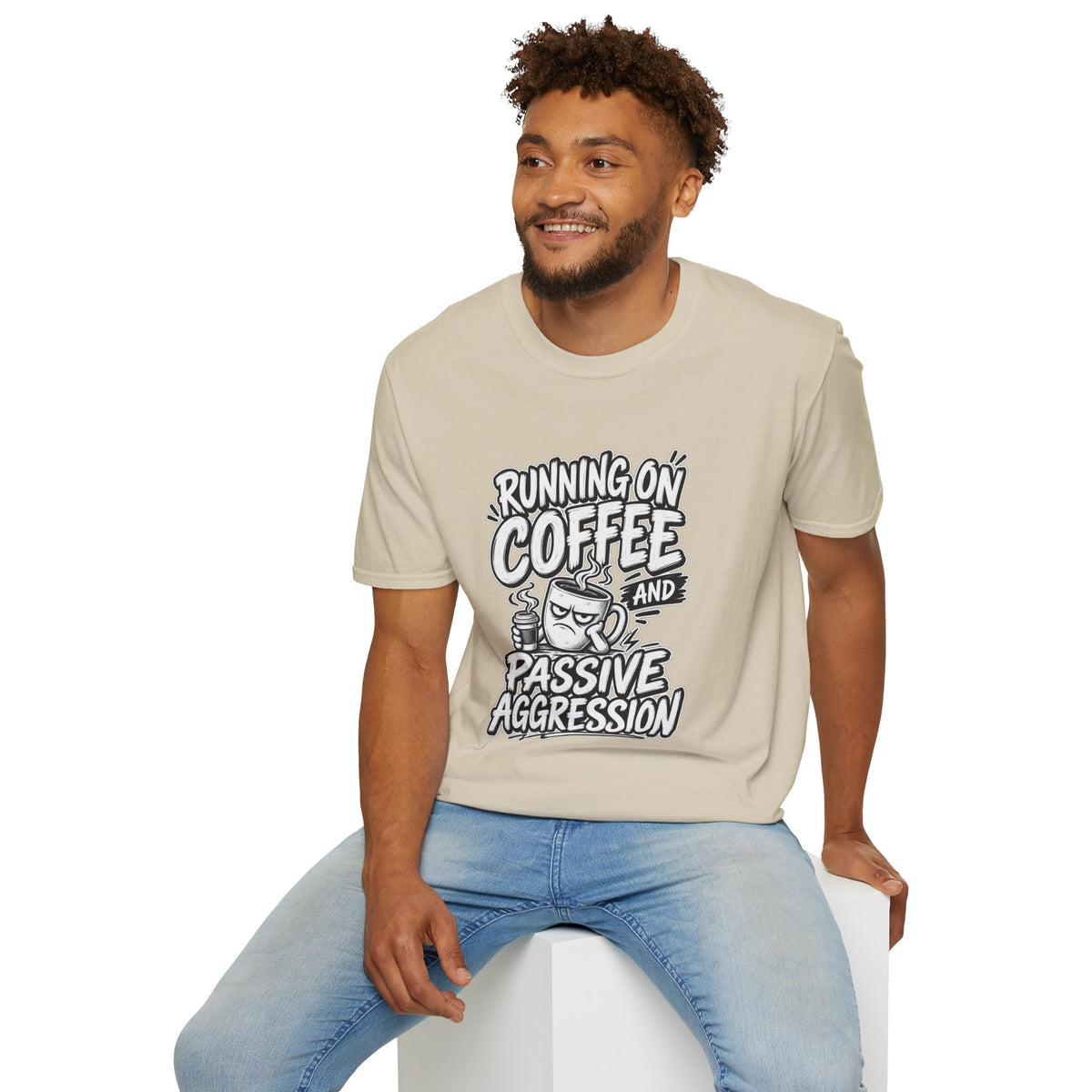 Funny Dark Humor Tshirt — Funny Office Tshirt Dark Humor Graphic Tee Unique Coworker Gift  RUNNING ON COFFEE AND PASSIVE AGGRESSION Shirt