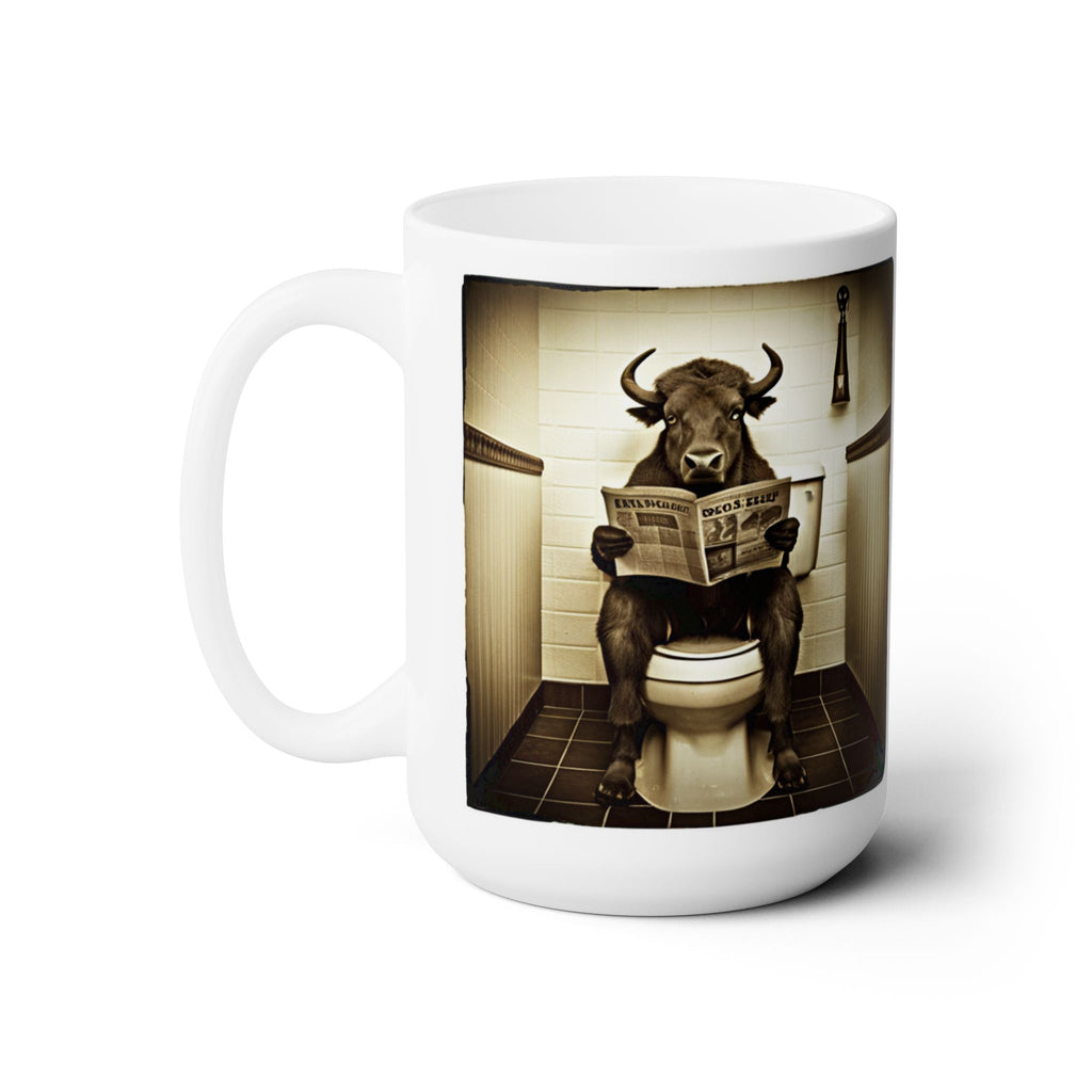 Funny Buffalo Sitting on Toilet Reading Newspaper Gift Animal Coffee Mug 15oz