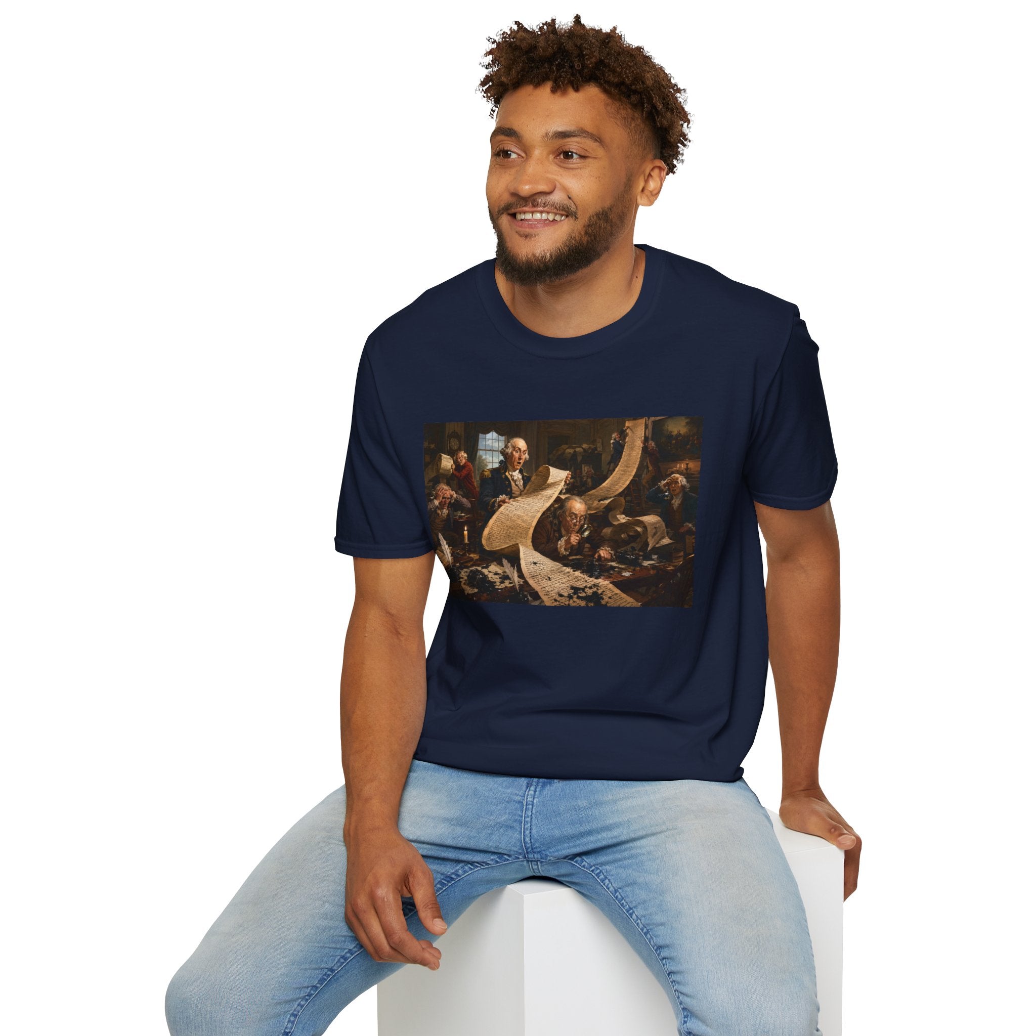 Funny USA Unisex Softstyle T-Shirt Giant Declaration Team Funny Patriotic T-Shirt United States of America Benjamin Franklin George Washington Tshirts