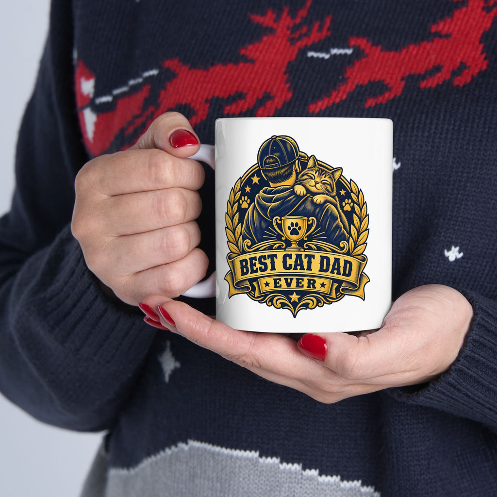 Best Cat Dad Ever Mug Vintage Trophy Badge Coffee Cup Gift Funny Coffee Mug