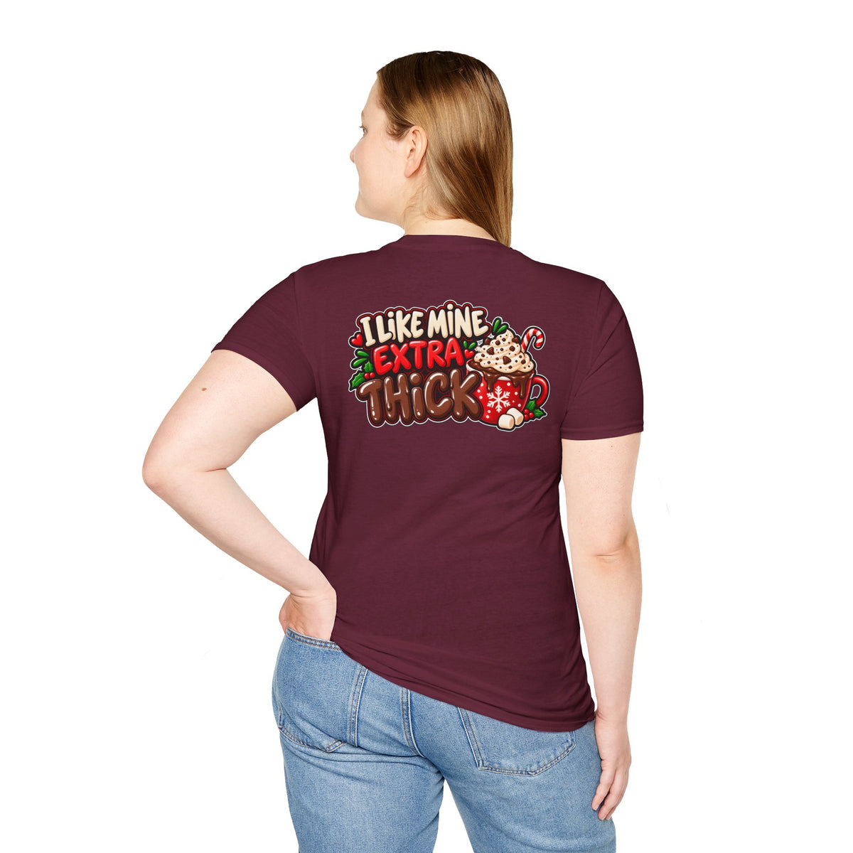 Funny Christmas Pun Tee Cheeky Holiday Shirt Dark Humor Funny Shirt I LIKE MINE EXTRA THICK T-Shirt Unique Gift
