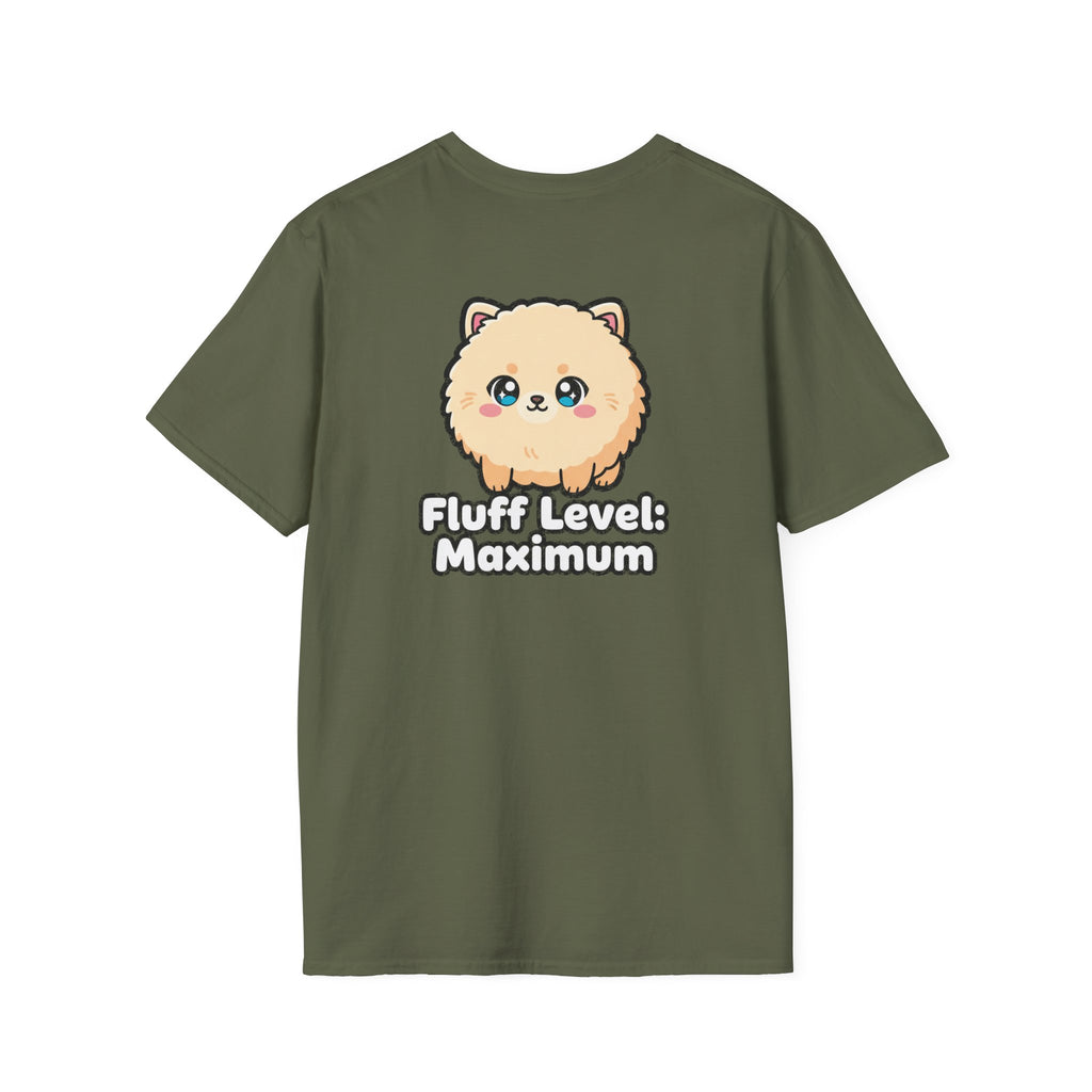 Cute Dog Pomeranian Shirt Fluff Level: Maximum Funny Dog Lover Unisex Softstyle Tee Gift