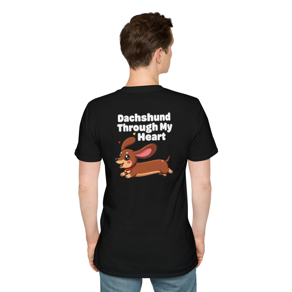 Cute Dachshund Shirt Dachshund Through My Heart Funny Dog Lover Unisex Softstyle Tee Gift