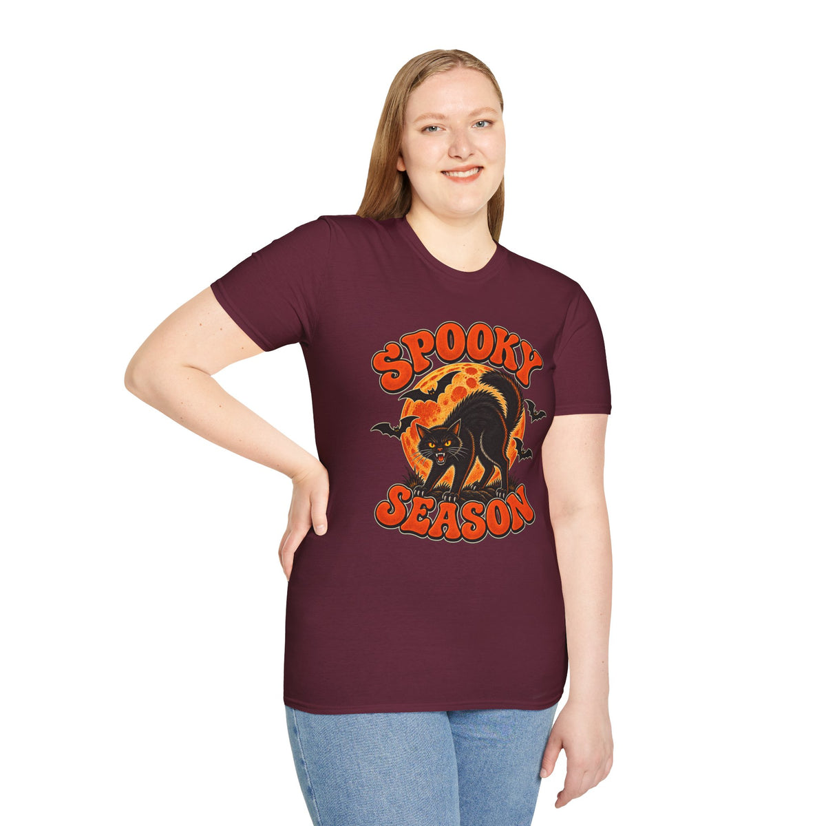 Retro Black Cat Halloween Shirt | Vintage Spooky Season Graphic Tee | Womens Halloween T-Shirt
