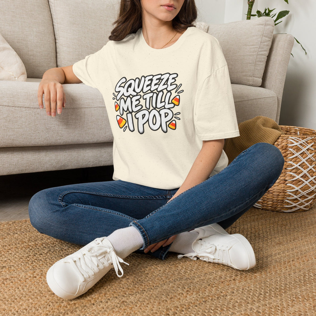 Funny Halloween Shirt Squeeze Me Till I Pop Candy Corn Novelty Tee Graphic T-Shirt