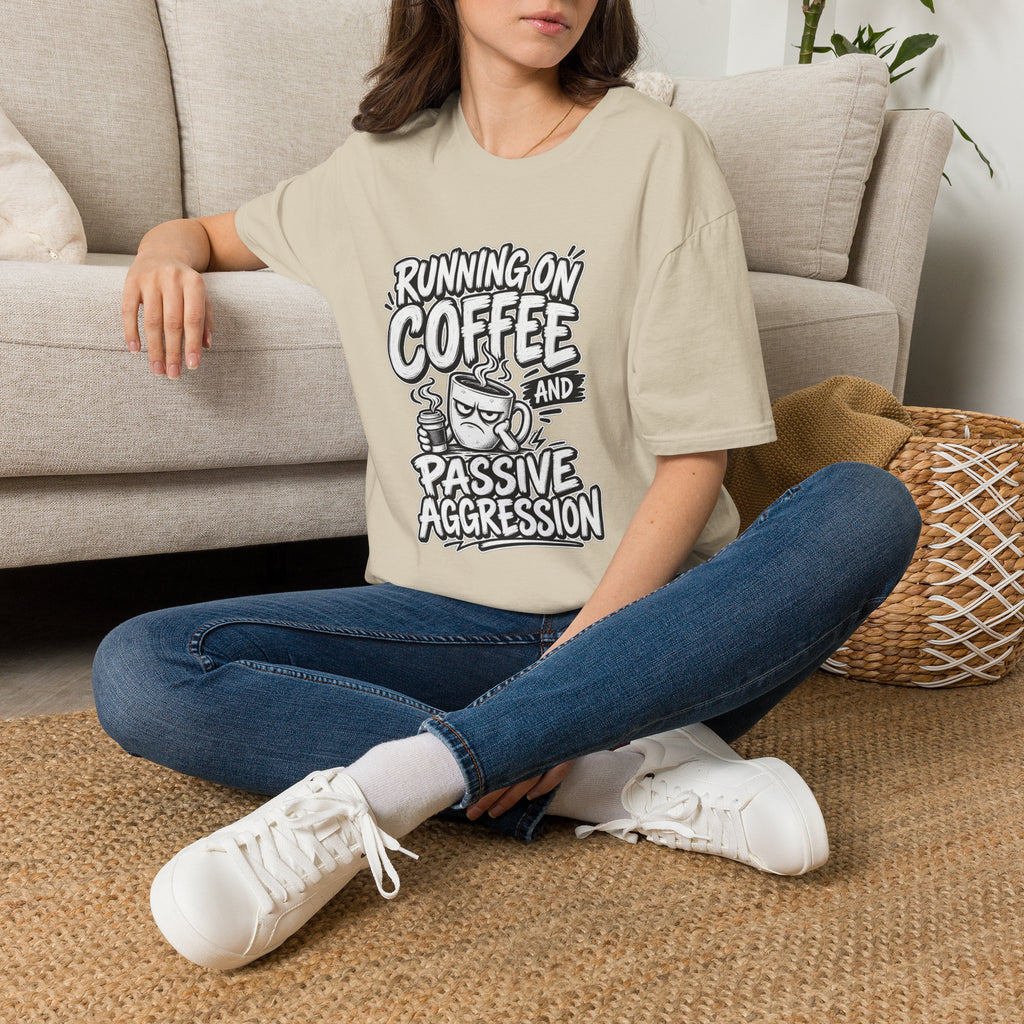 Funny Dark Humor Tshirt — Funny Office Tshirt Dark Humor Graphic Tee Unique Coworker Gift  RUNNING ON COFFEE AND PASSIVE AGGRESSION Shirt