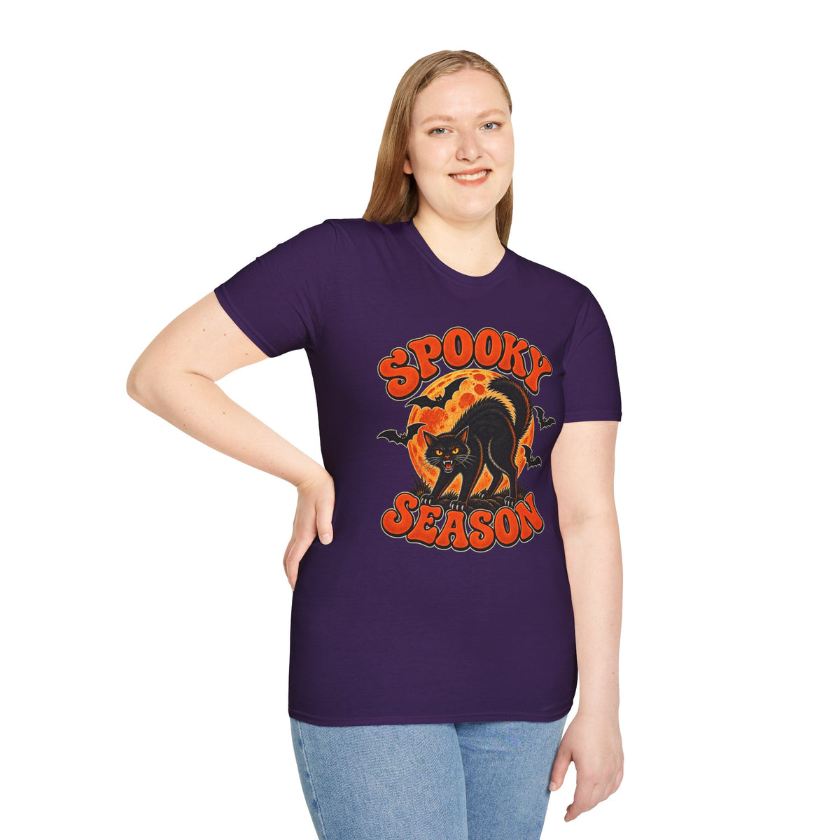 Retro Black Cat Halloween Shirt | Vintage Spooky Season Graphic Tee | Womens Halloween T-Shirt