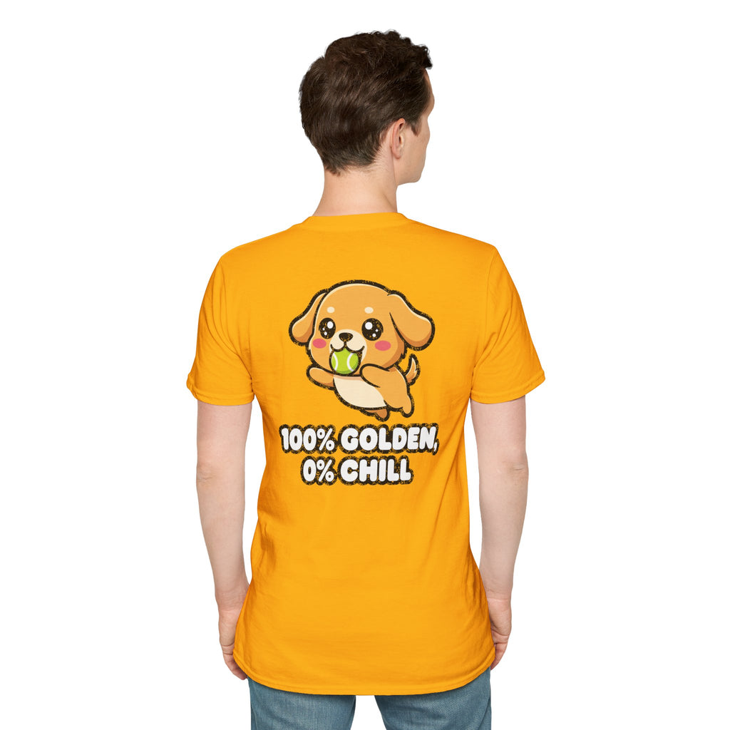 Cute Golden Retriever Shirt 100% Golden, 0% Chill Funny Dog Lover Unisex Softstyle Tee Gift