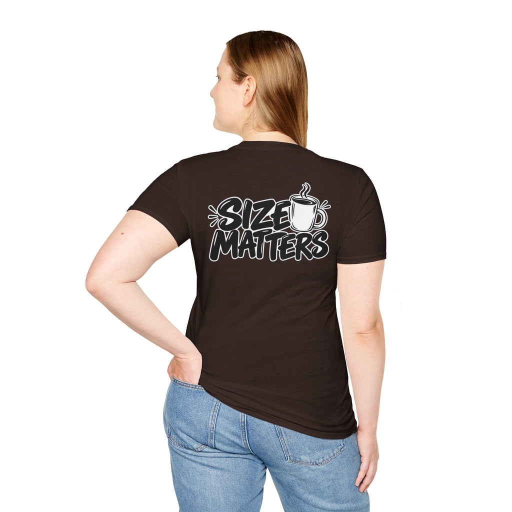 Dark Humor Funny Coffee Shirt Size Matters Novelty Graphic Tee Unique Gift