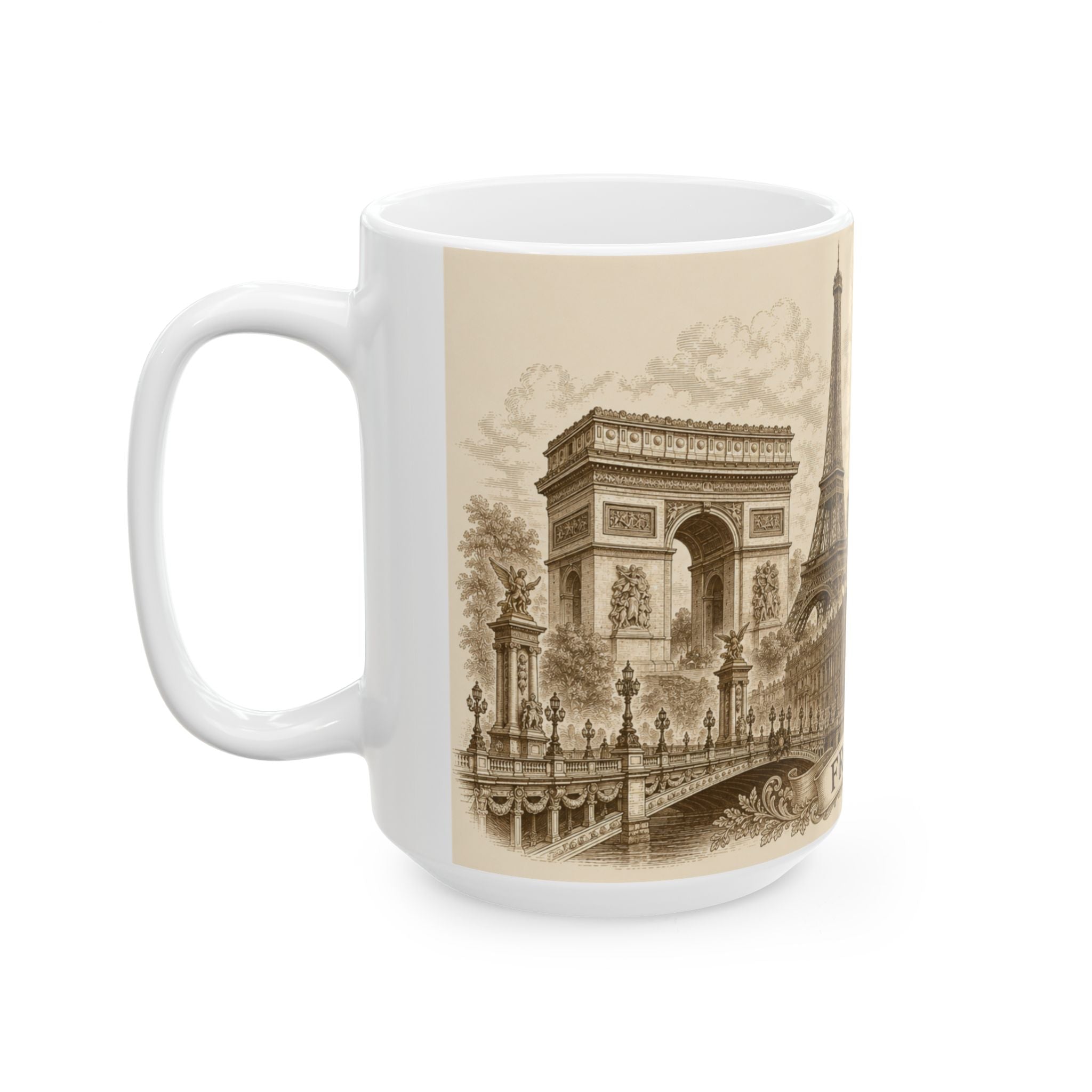 Ceramic Travel Mug French Landmarks Mug — Eiffel Tower Notre Dame Versailles Coffee Cup Gift 11oz 15oz