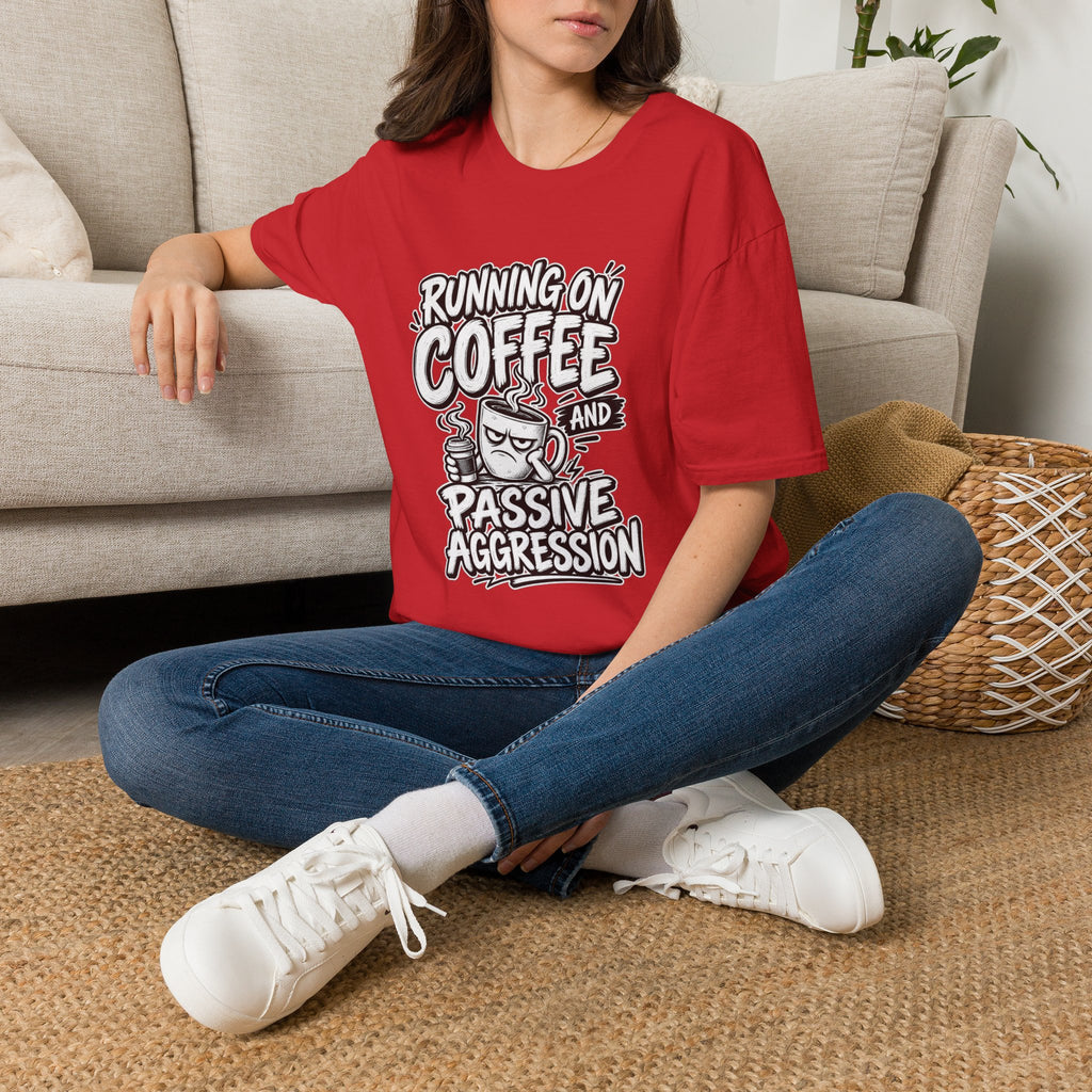 Funny Dark Humor Tshirt — Funny Office Tshirt Dark Humor Graphic Tee Unique Coworker Gift  RUNNING ON COFFEE AND PASSIVE AGGRESSION Shirt