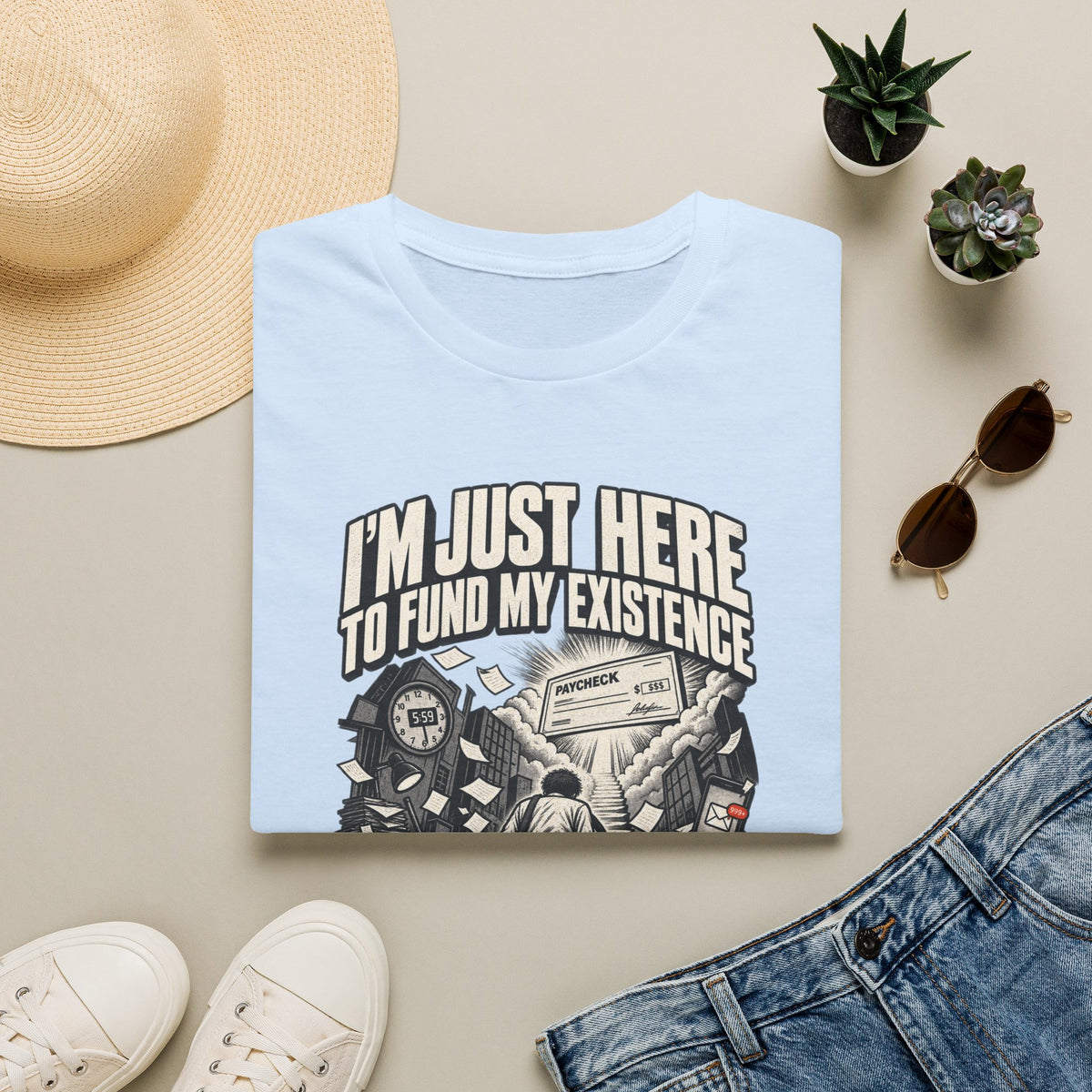 Funny Dark Humor Tshirt — Funny Office Tshirt Dark Humor Graphic Tee Unique Coworker Gift I'M JUST HERE TO FUND MY EXISTENCE Shirt