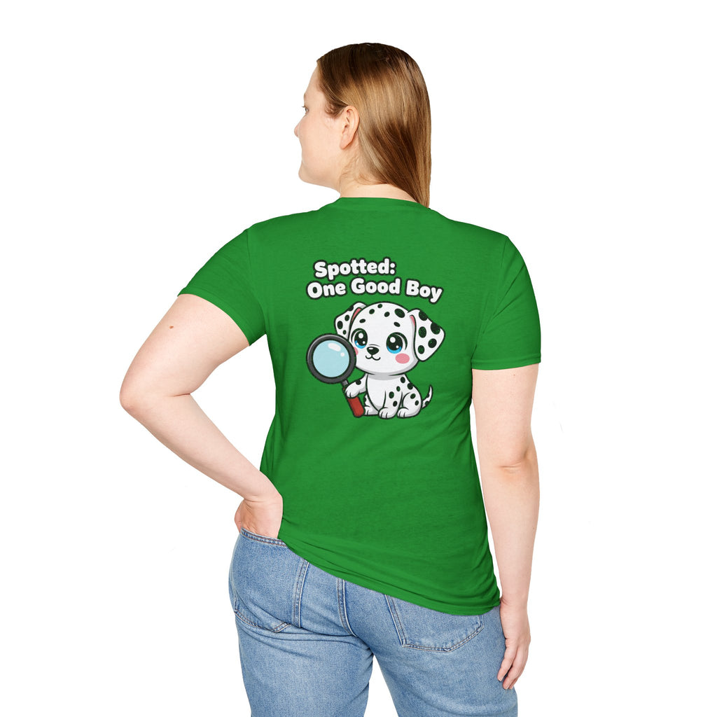 Cute Dalmatian Shirt Spotted: One Good Boy Funny Dog Lover Unisex Softstyle Tee Gift