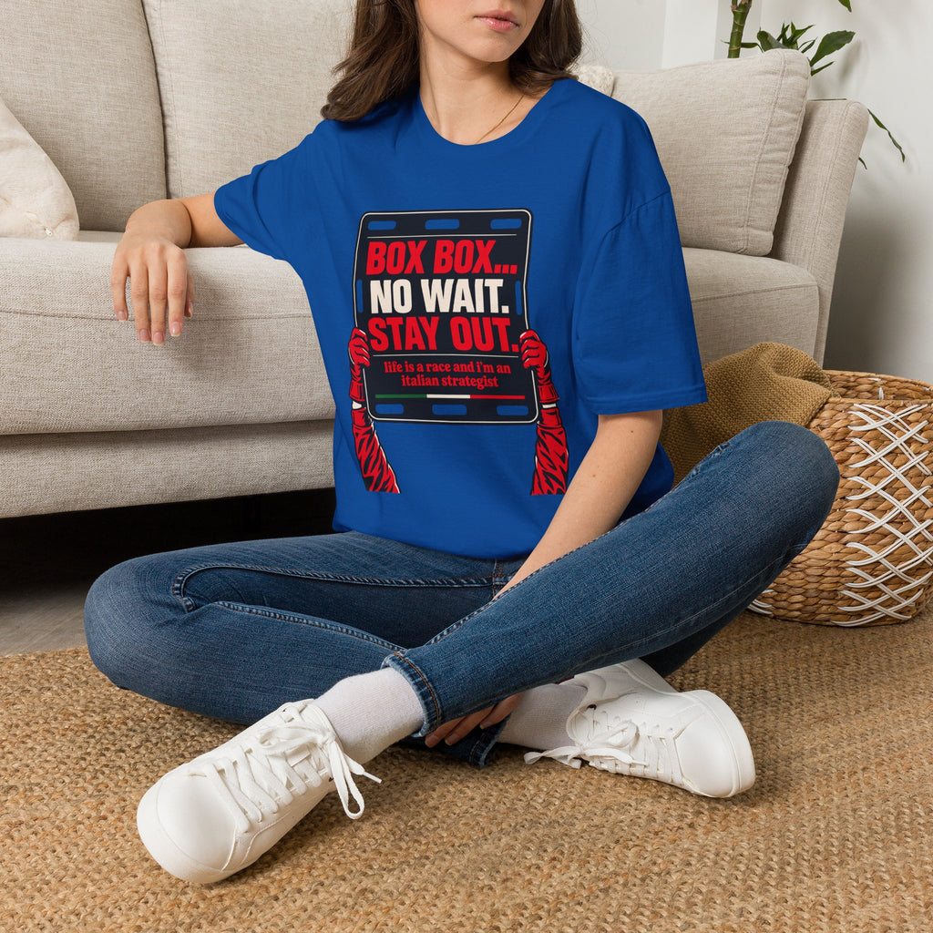 Funny Racing T-Shirt Box Box No Wait Stay Out Italian Strategist Motorsport Fan Shirt Unisex Softstyle Tee Race Day Gift