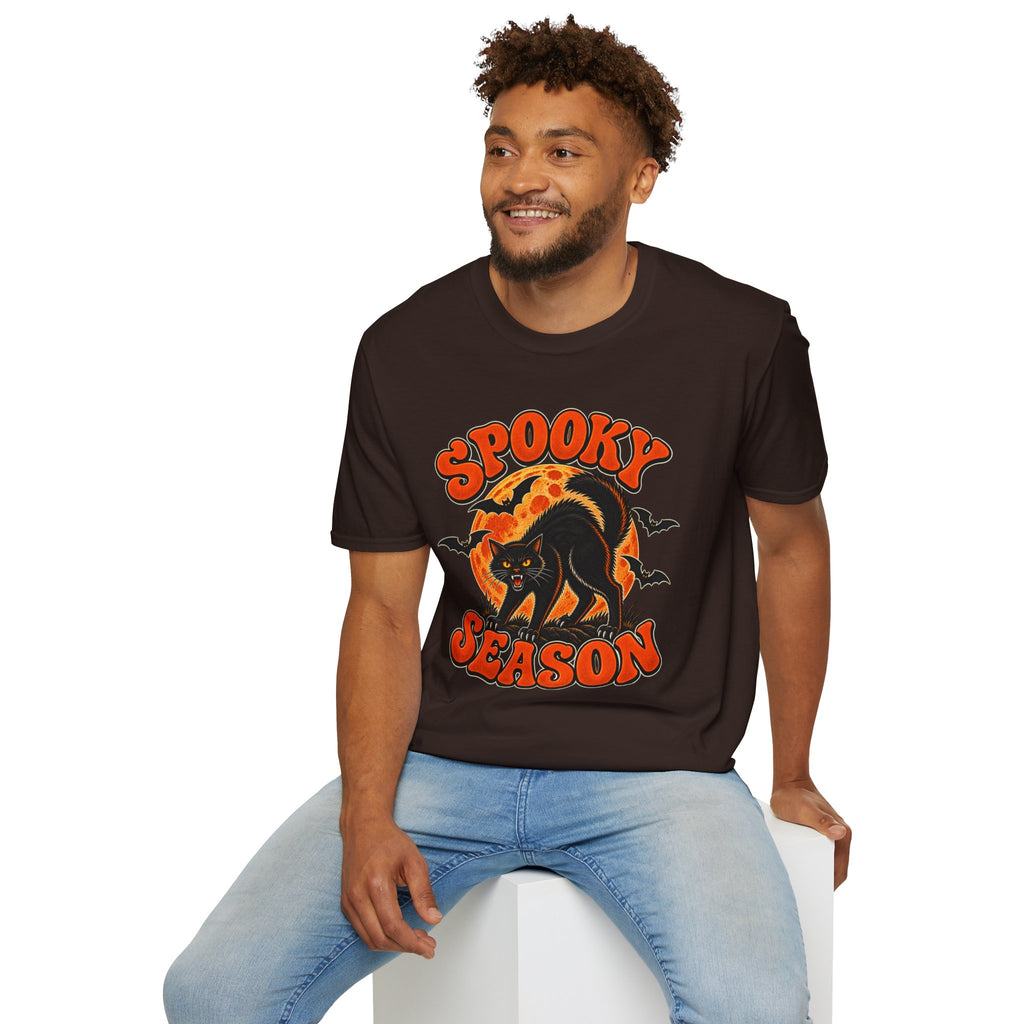 Retro Black Cat Halloween Shirt | Vintage Spooky Season Graphic Tee | Womens Halloween T-Shirt